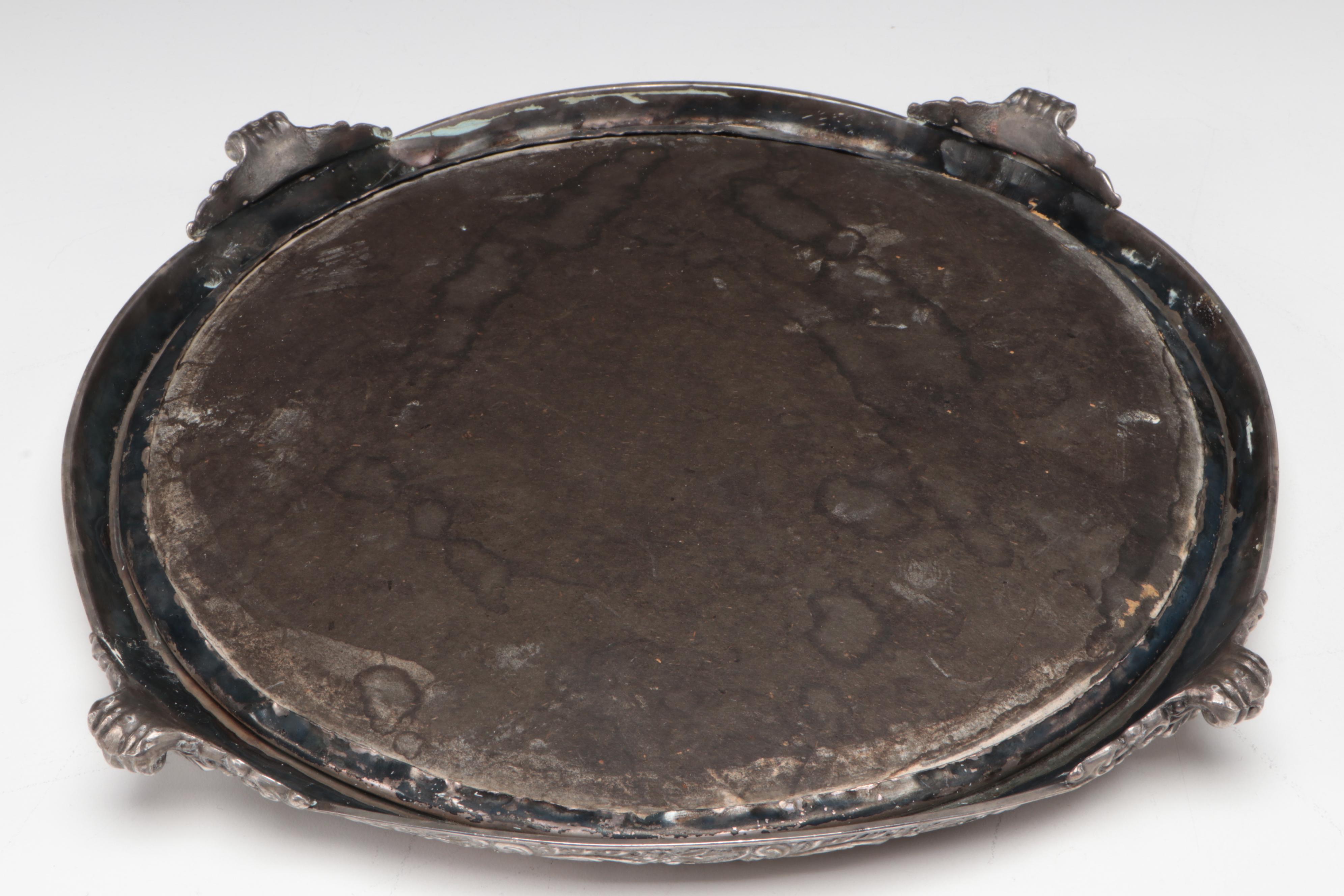 Sterling Silver Vanity Mirror/Tray with Egyptian Blown Glass Perfume Bottles