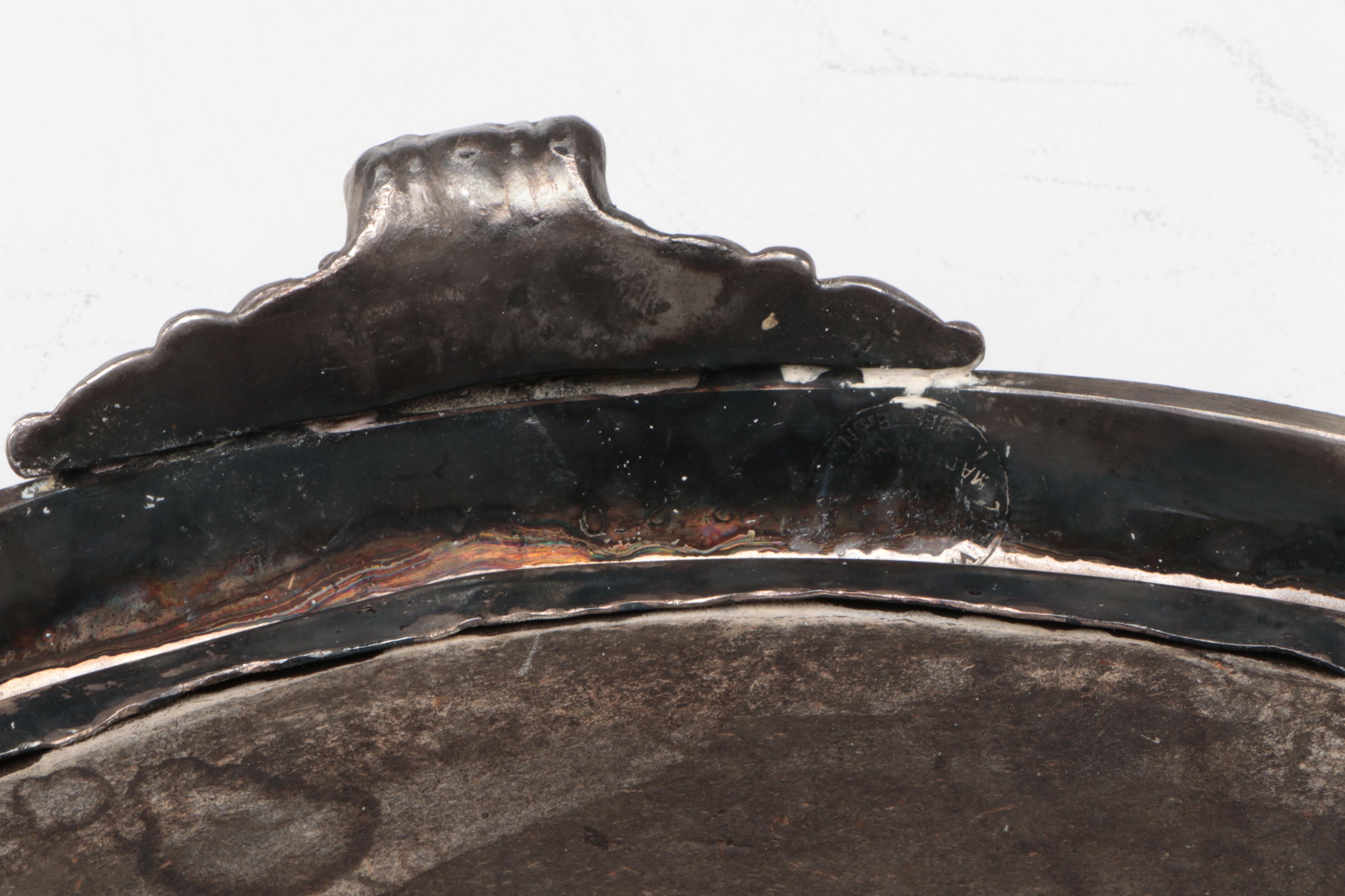 Sterling Silver Vanity Mirror/Tray with Egyptian Blown Glass Perfume Bottles