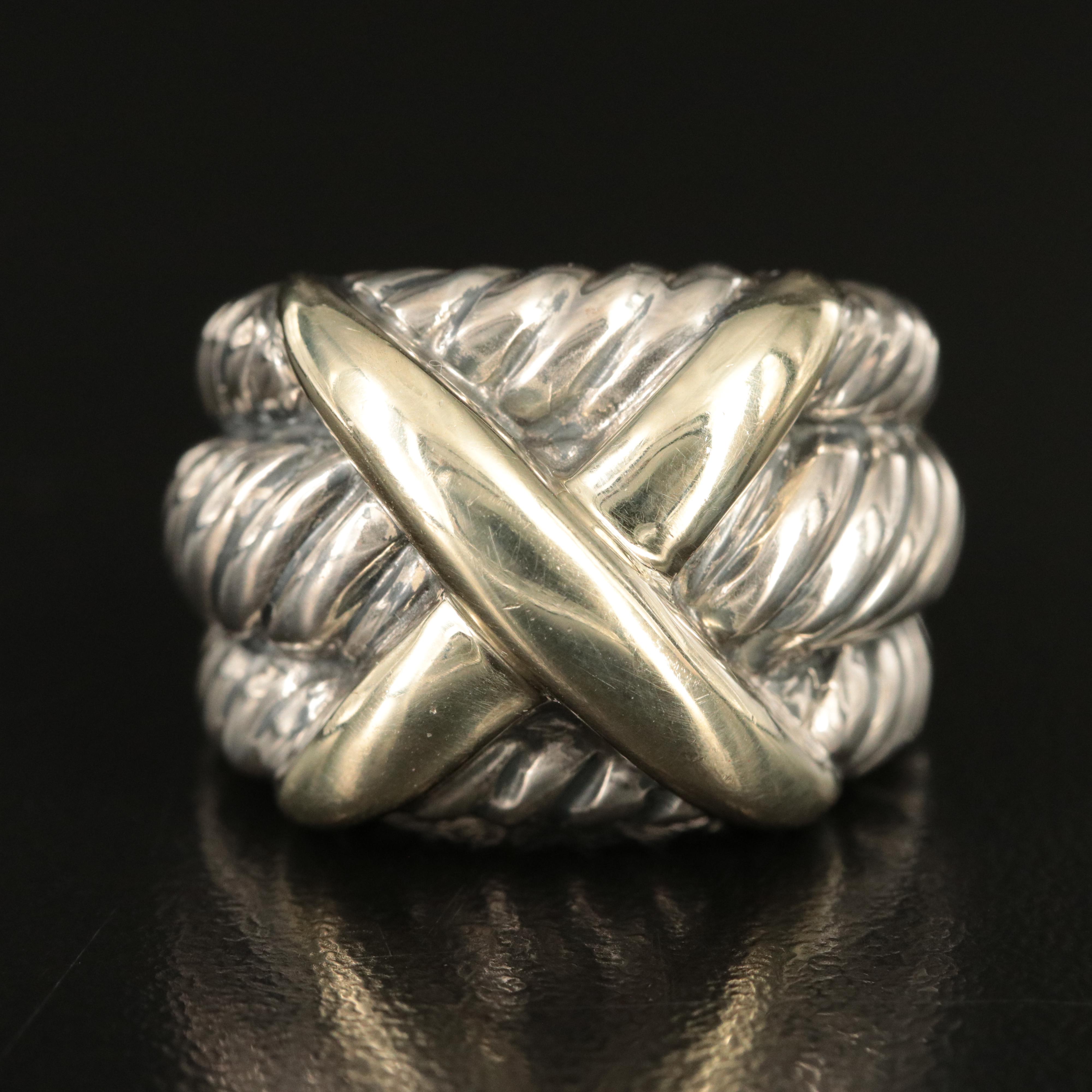 David Yurman Sterling and 14K Triple Cable "X" Ring