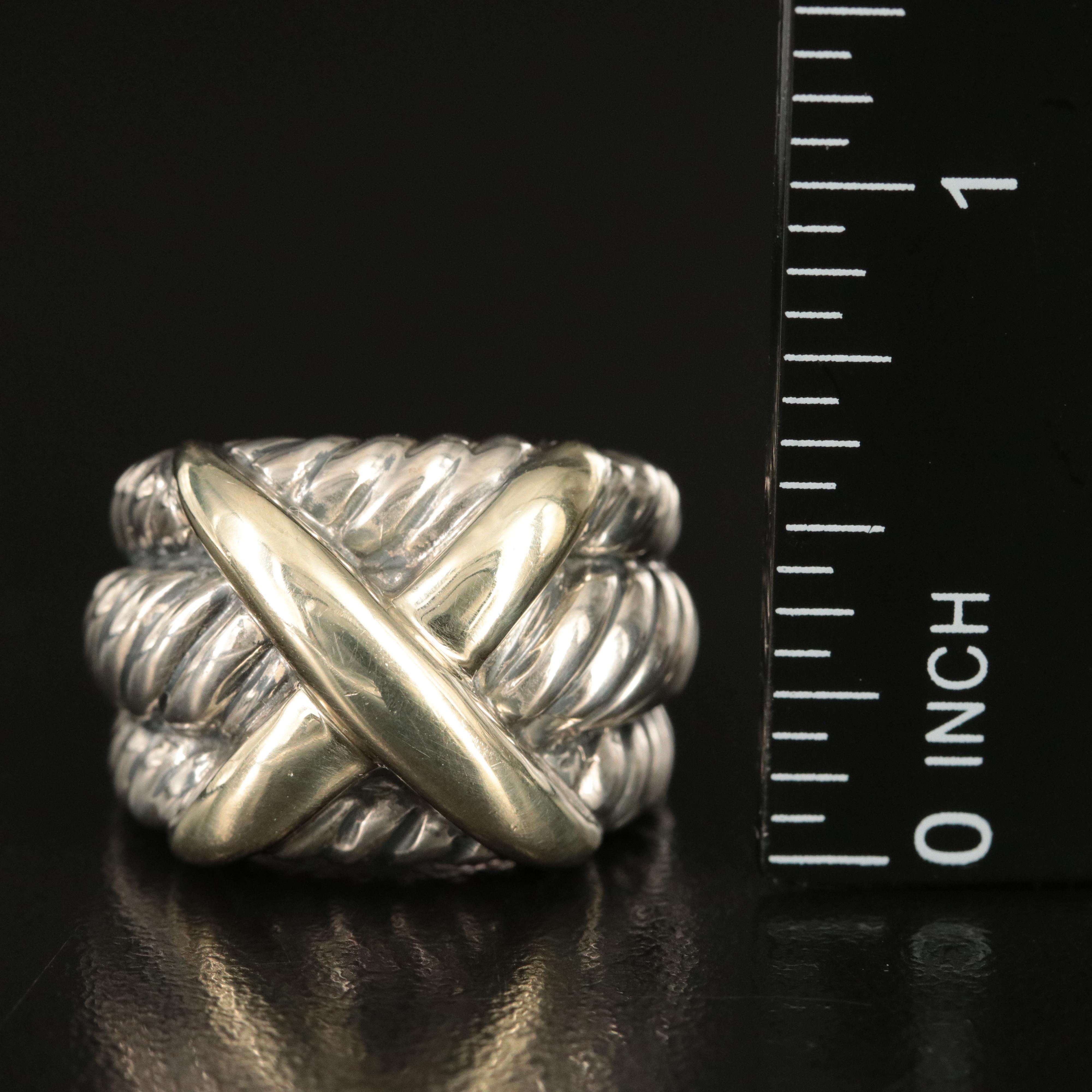 David Yurman Sterling and 14K Triple Cable "X" Ring