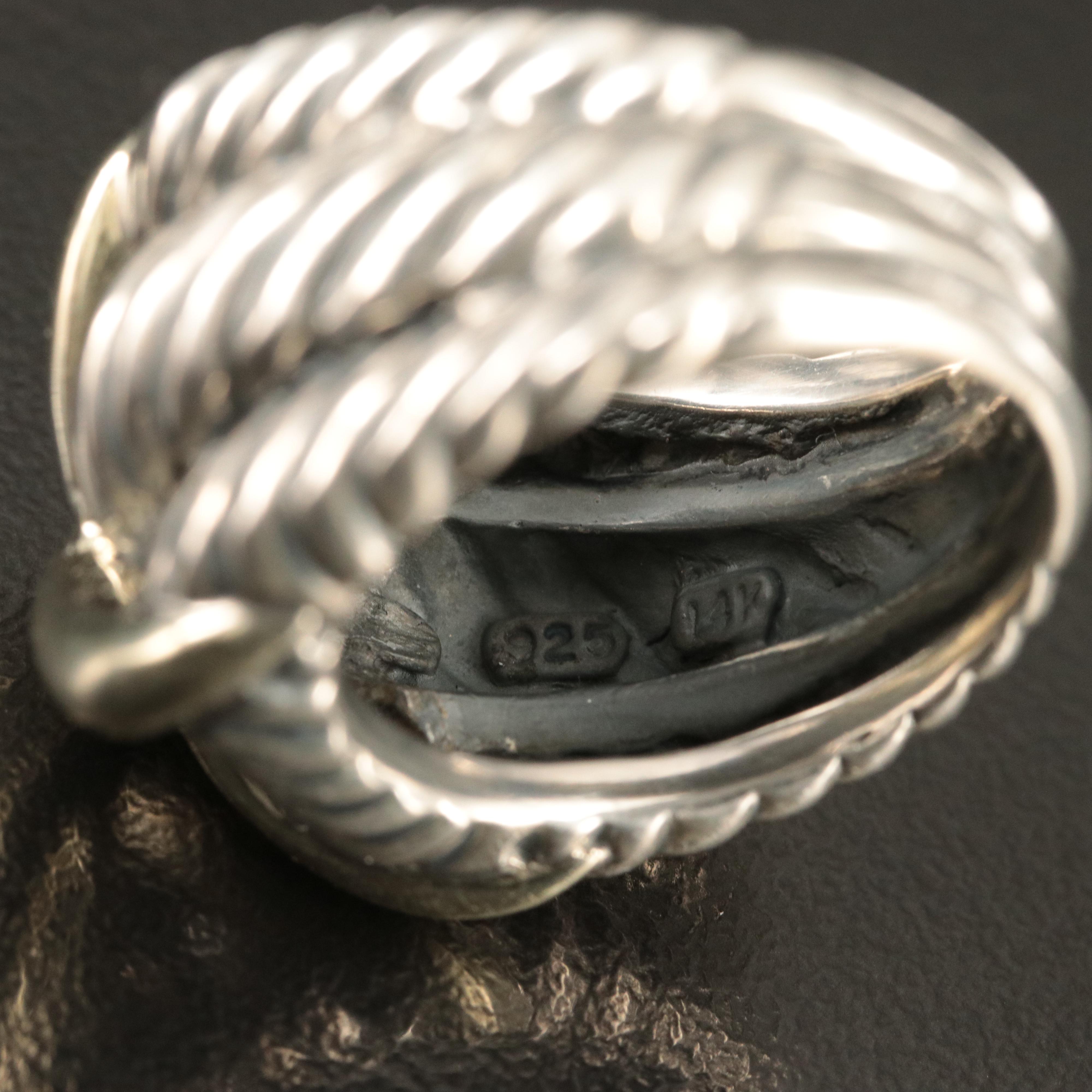 David Yurman Sterling and 14K Triple Cable "X" Ring