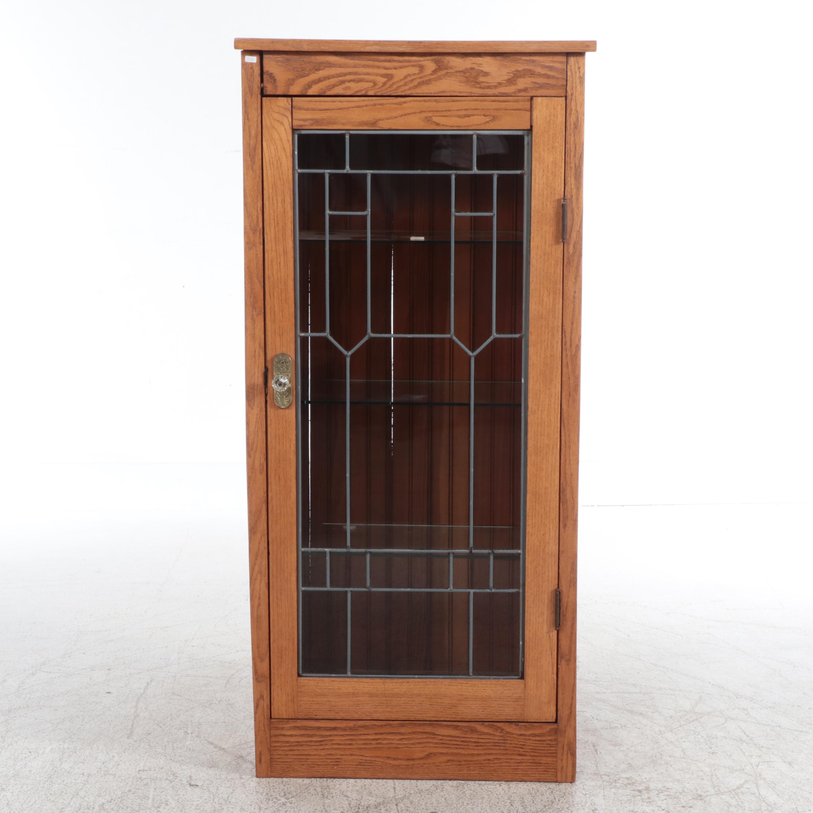 Pair of Arts & Crafts Style Oak Display Cabinets with Beveled Glass Doors