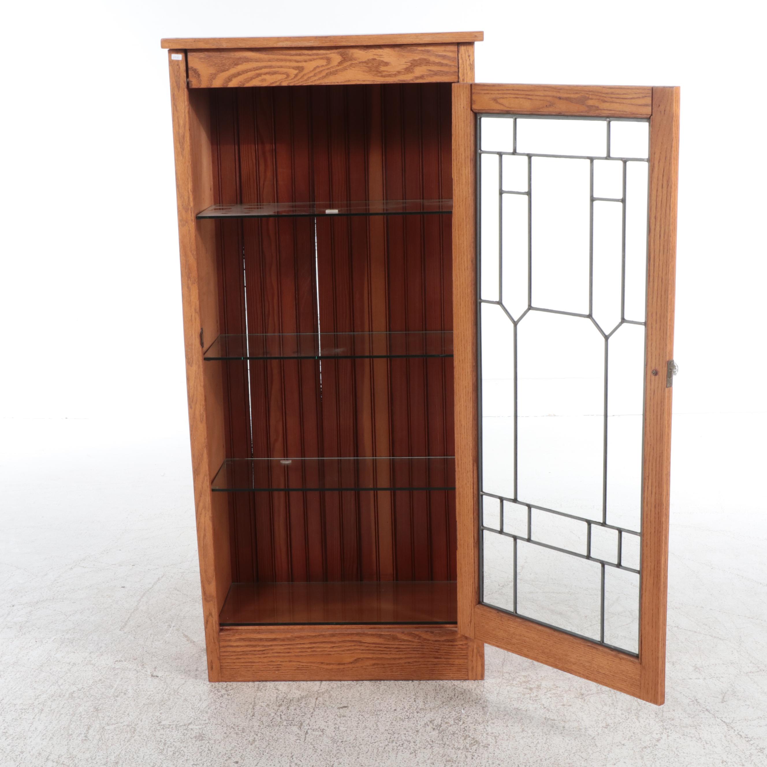 Pair of Arts & Crafts Style Oak Display Cabinets with Beveled Glass Doors