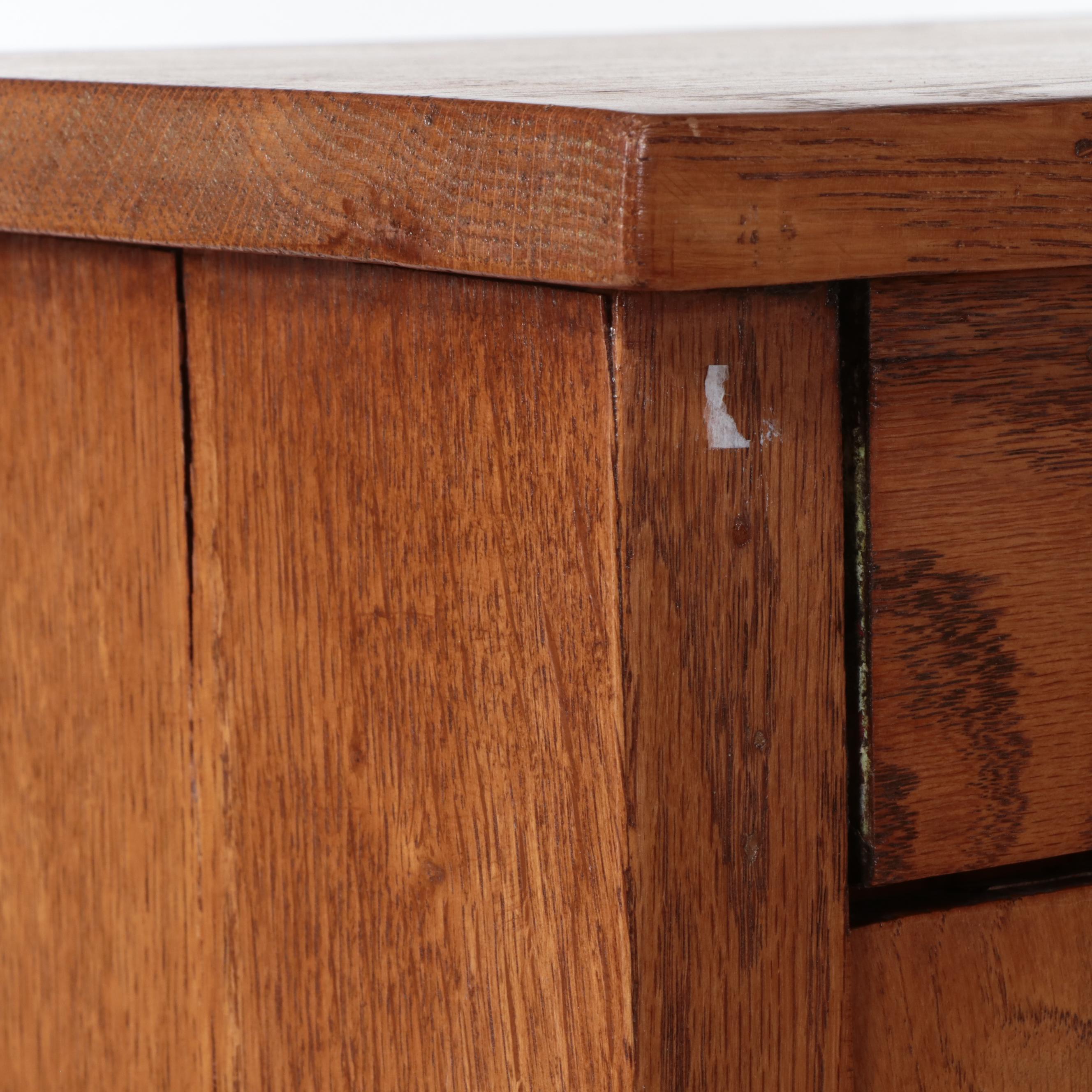 Pair of Arts & Crafts Style Oak Display Cabinets with Beveled Glass Doors