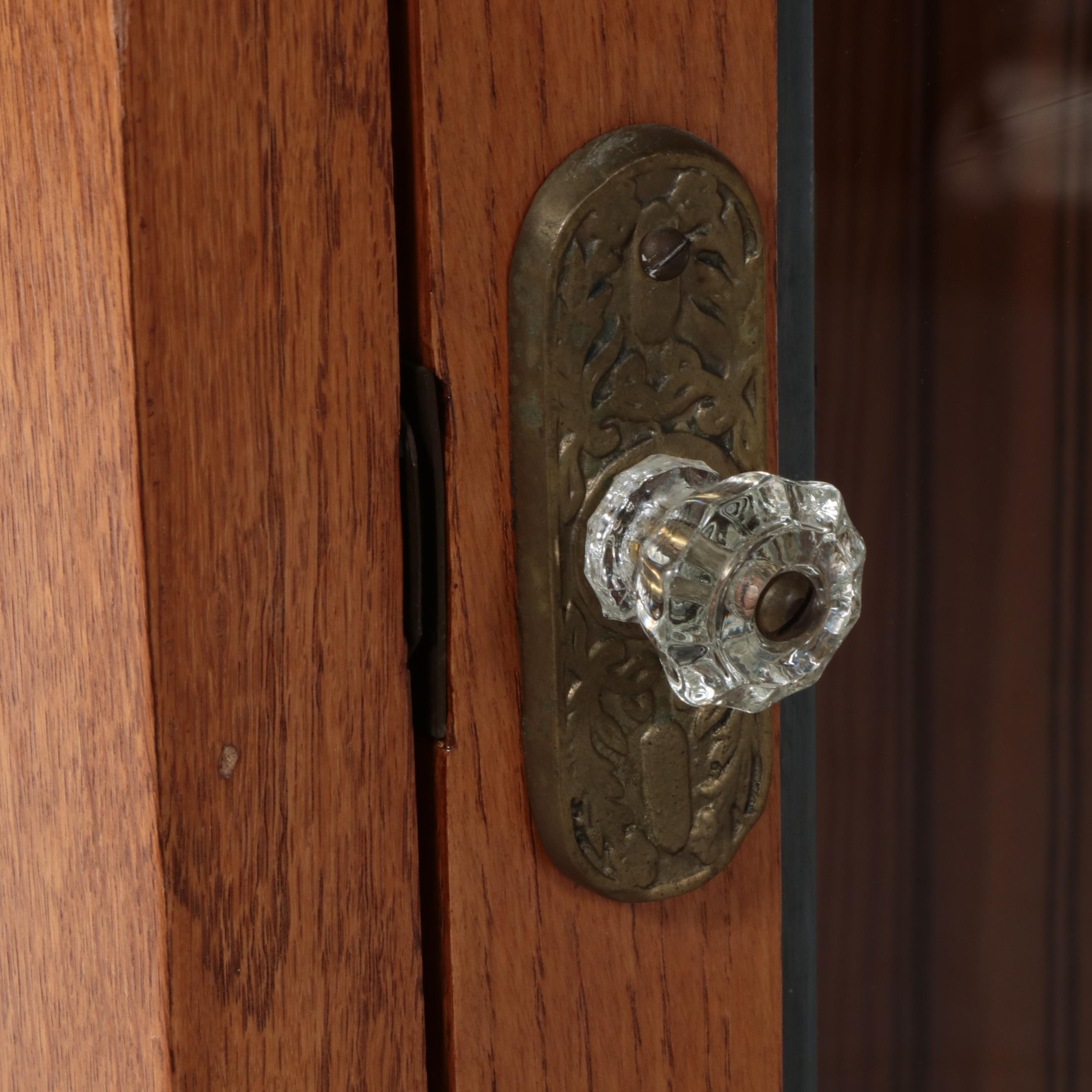 Pair of Arts & Crafts Style Oak Display Cabinets with Beveled Glass Doors