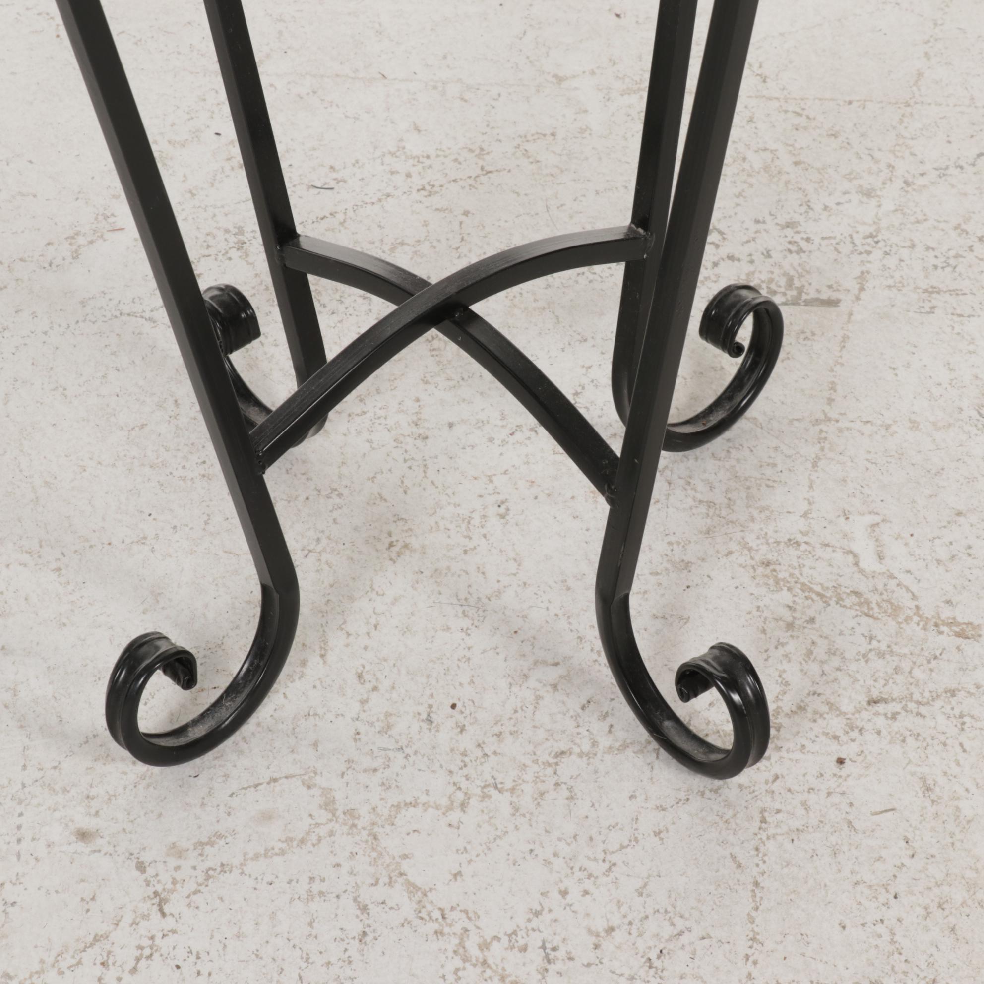 Mosaic Tile Top and Black Scrolled Metal Plant Stand