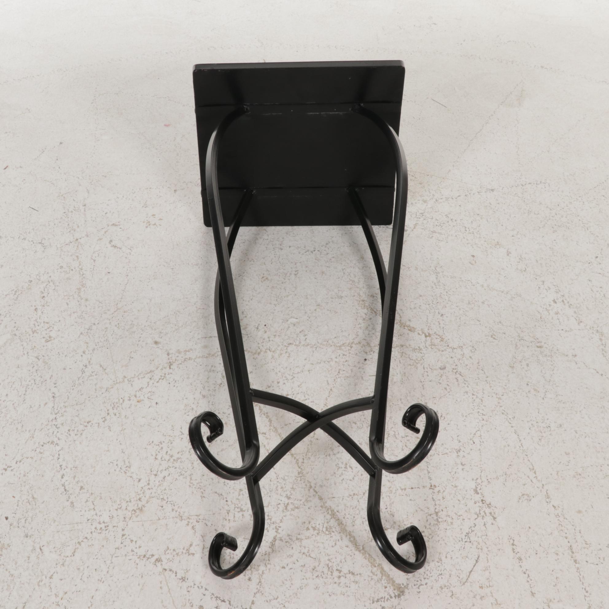 Mosaic Tile Top and Black Scrolled Metal Plant Stand