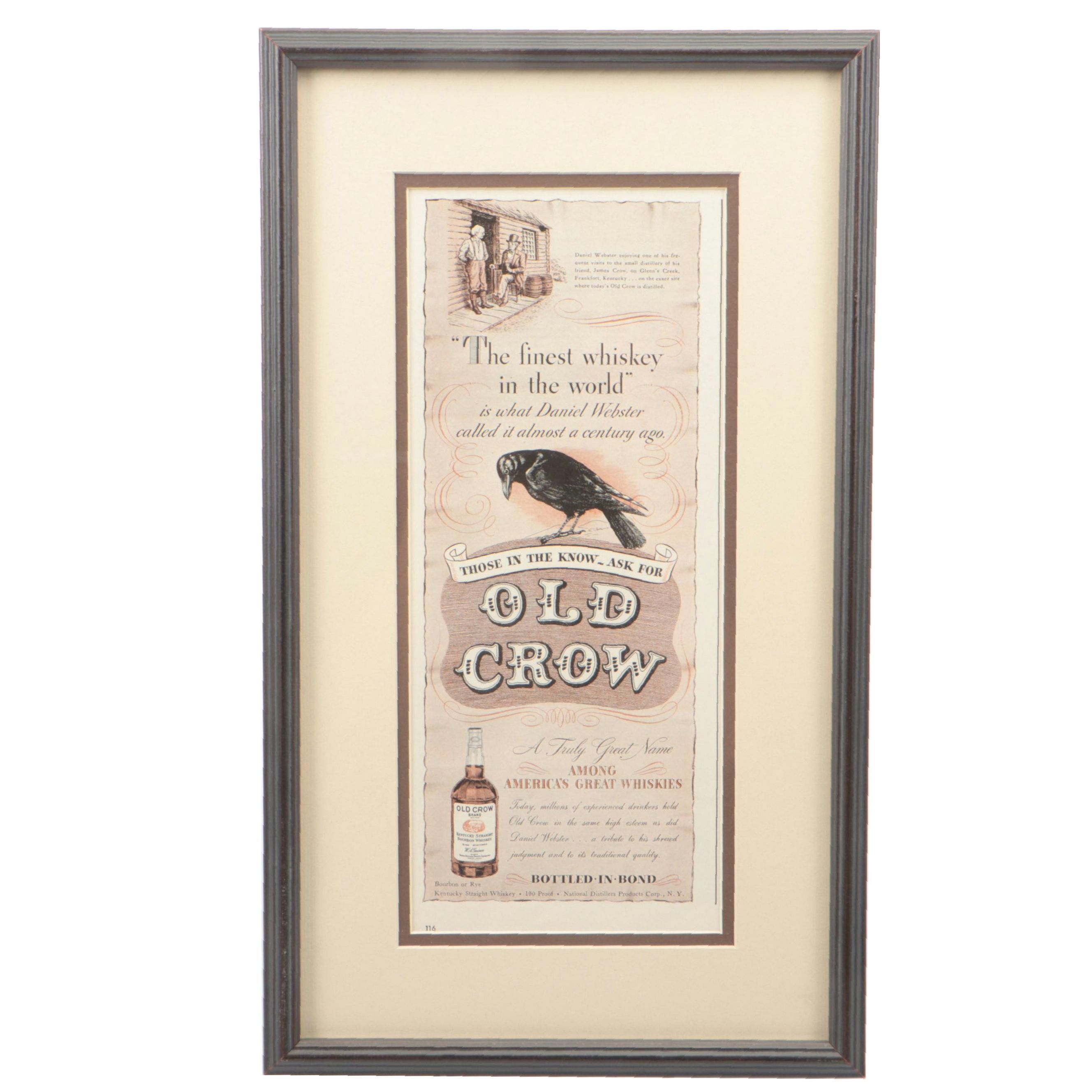 Old Crow Kentucky Bourbon Whiskey Advertisement, Circa 1940