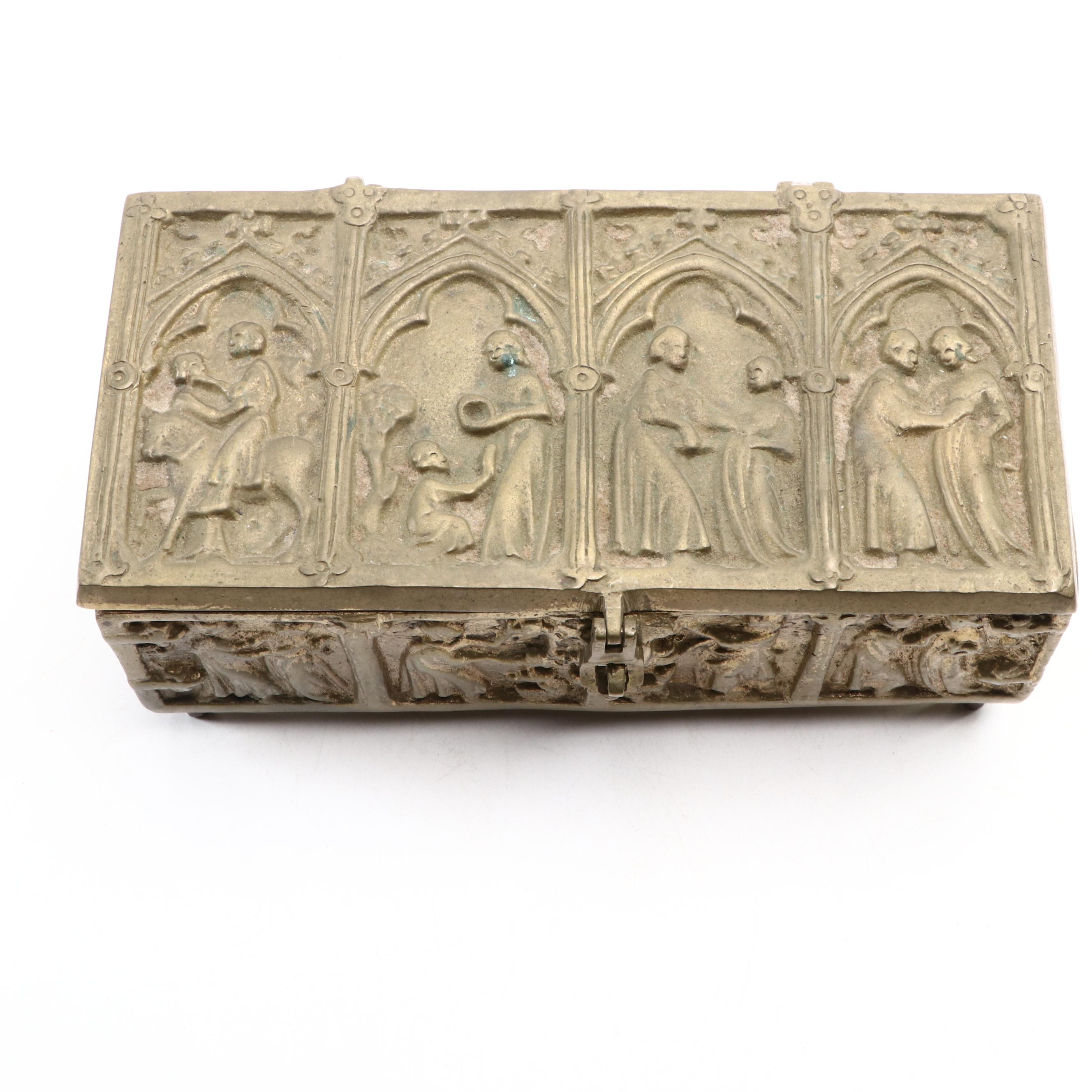 Grand Tour Gilt Cast Metal Gothic Style Relic Casket Box, 20th Century