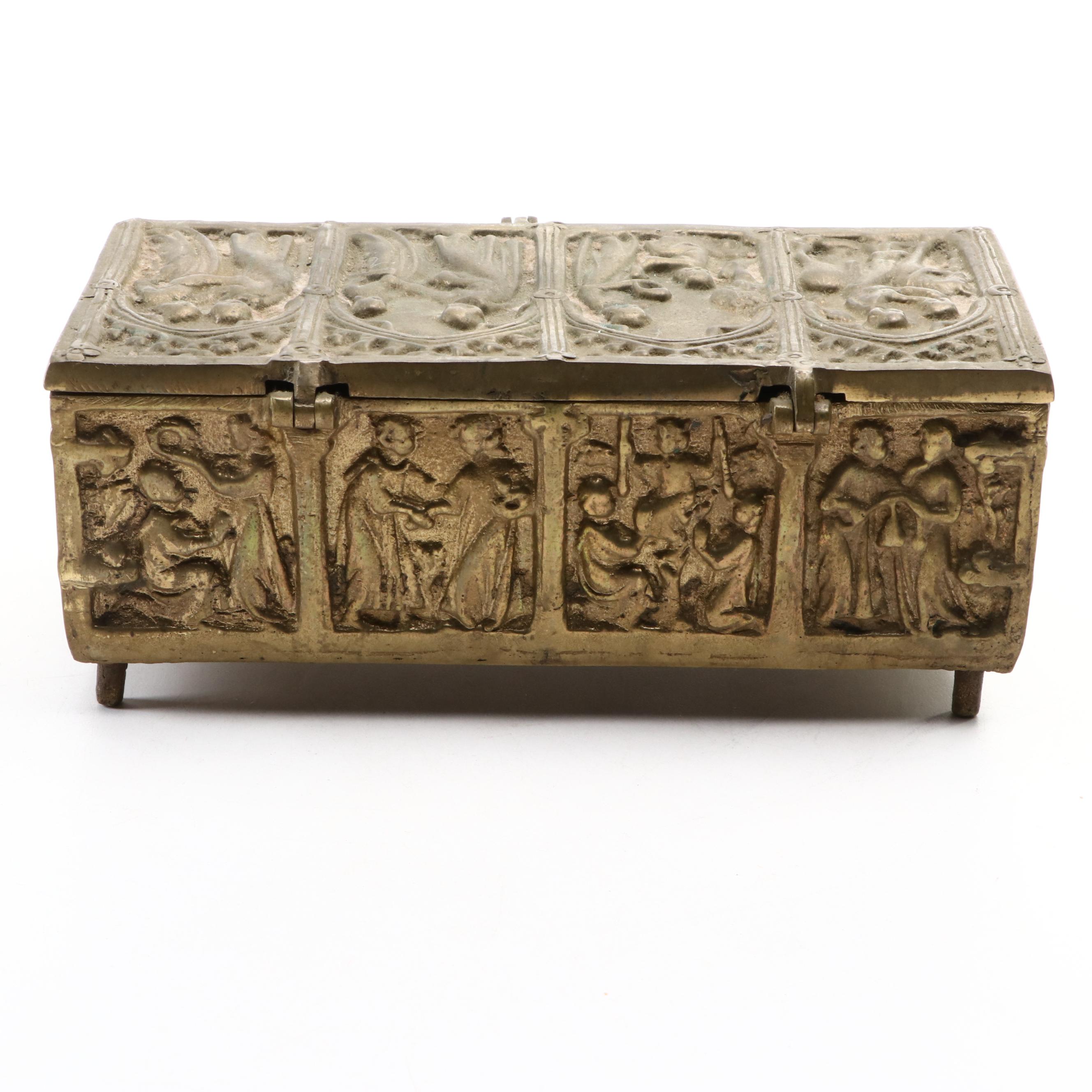 Grand Tour Gilt Cast Metal Gothic Style Relic Casket Box, 20th Century