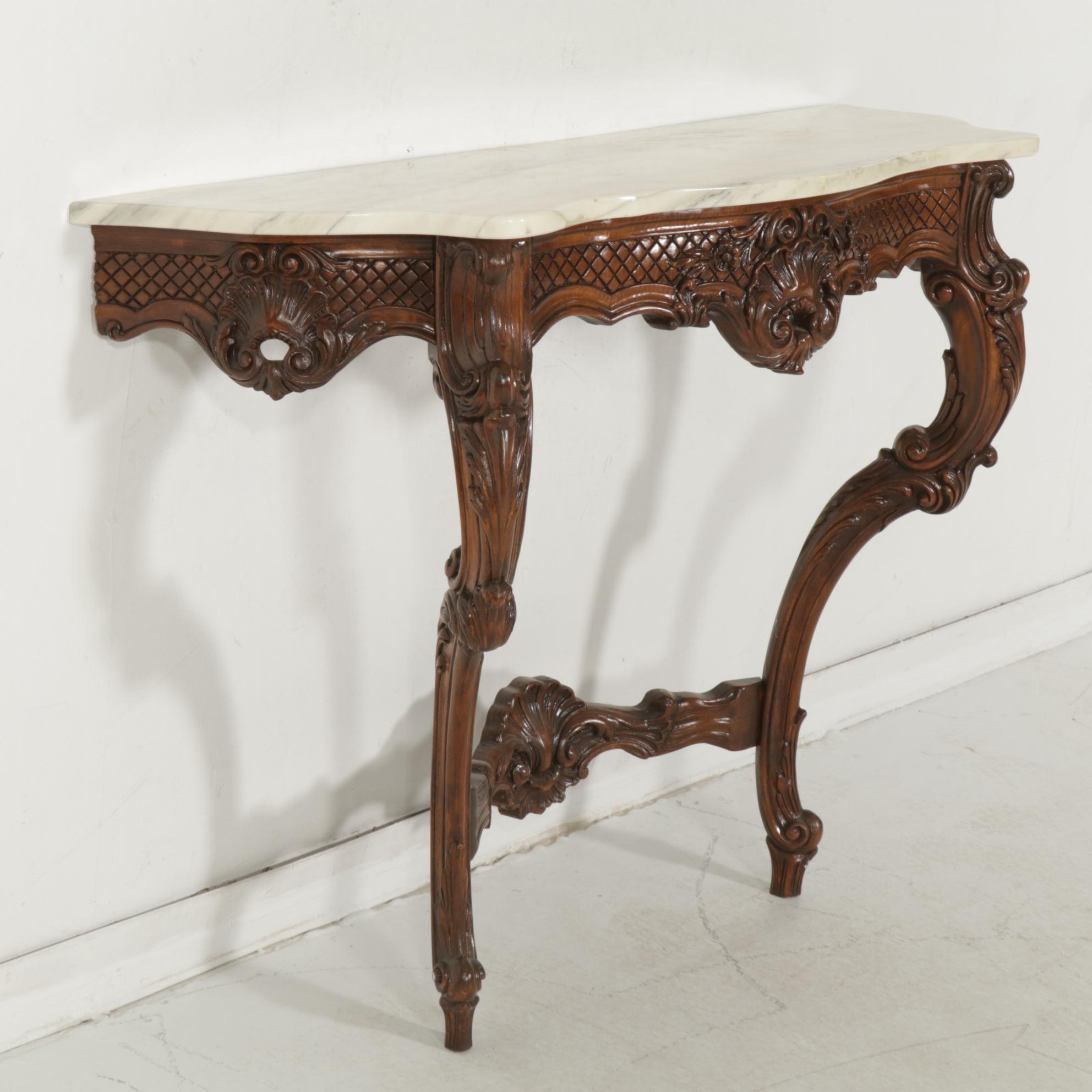 Louis XV Style Shell-Carved  and Marble Top Wall-Mount Console Table