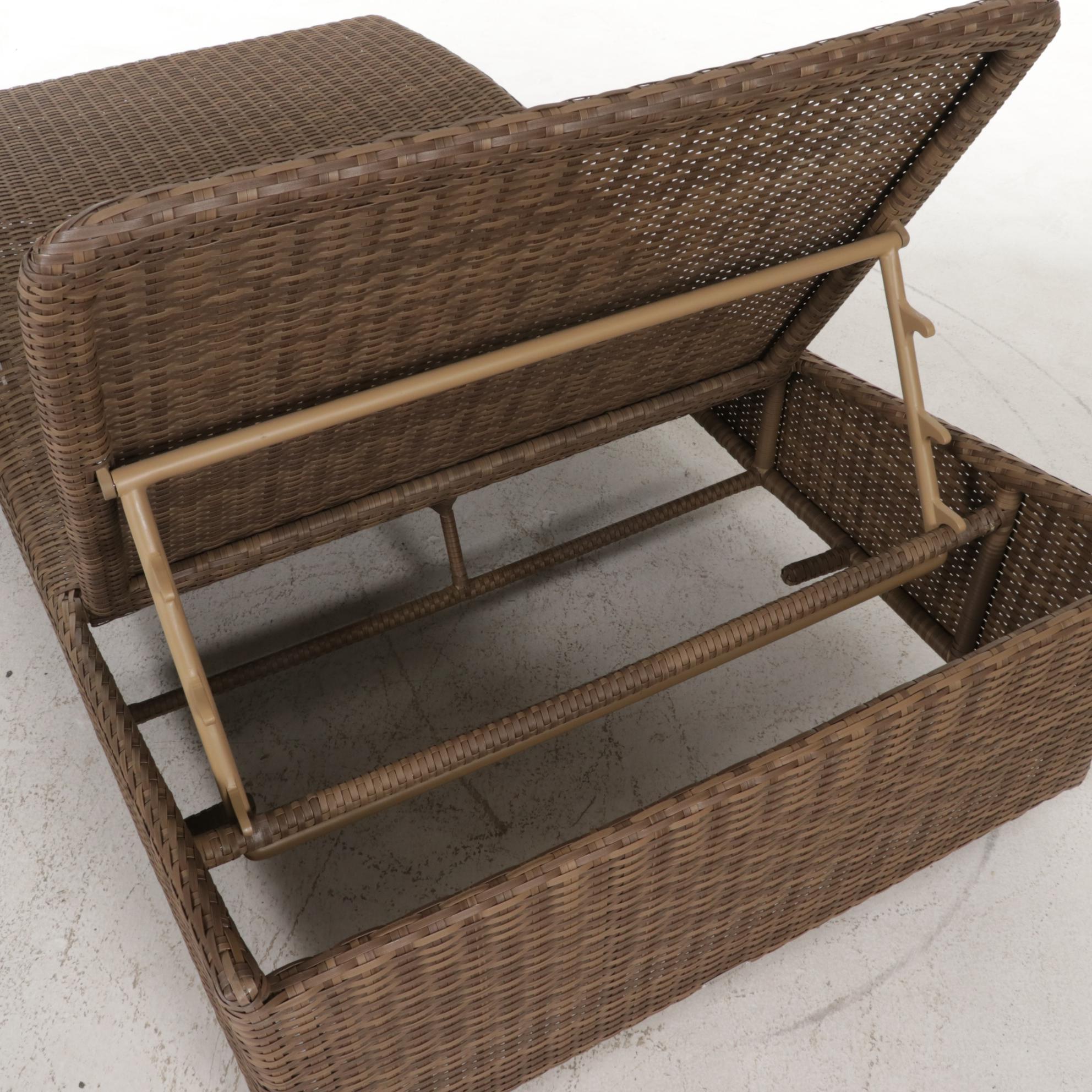 Woodard Contemporary Resin Wicker Two-Wheeled Platform Chaise Lounge