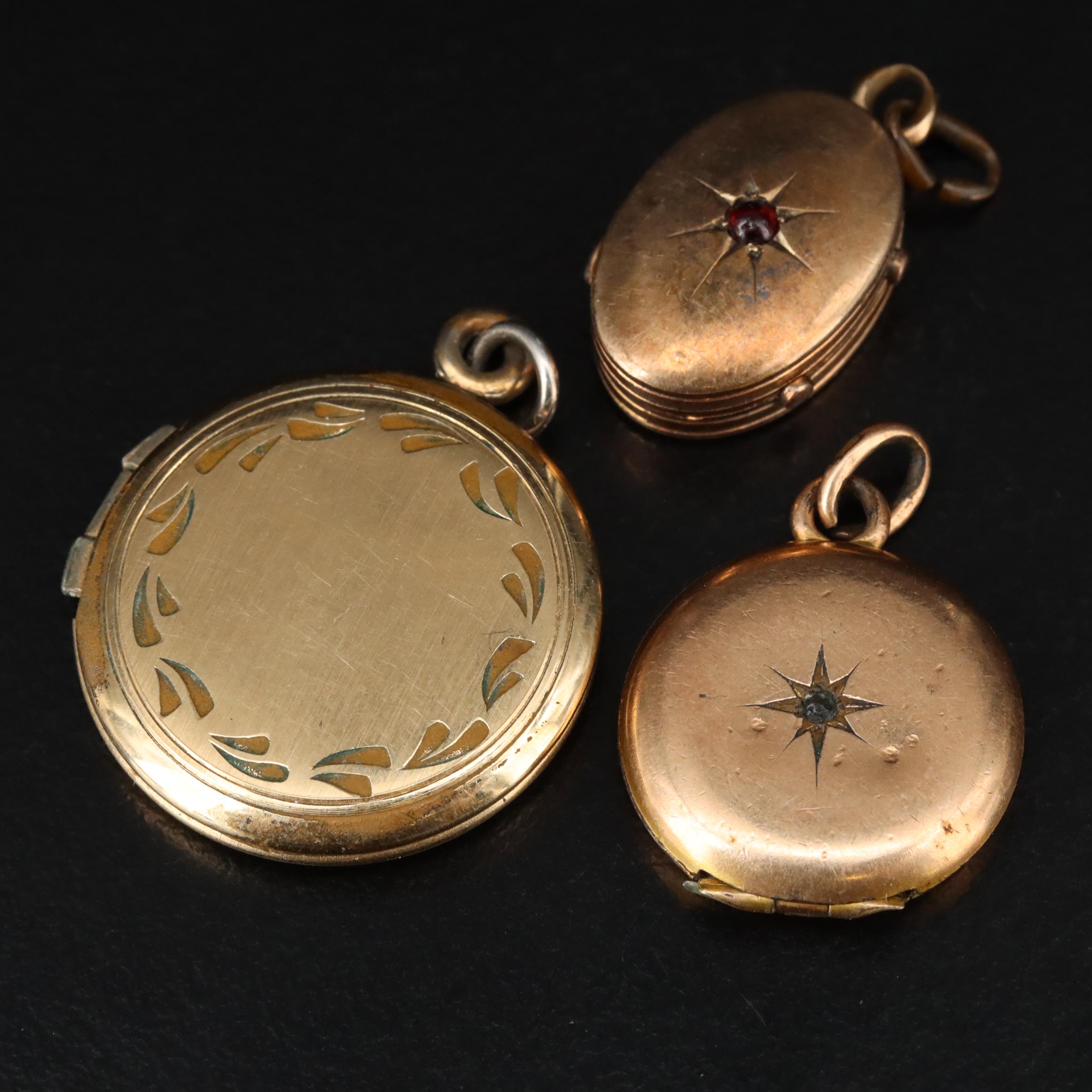 Antique 10K Seed Pearl and Garnet Lockets Featured in Vintage Jewelry