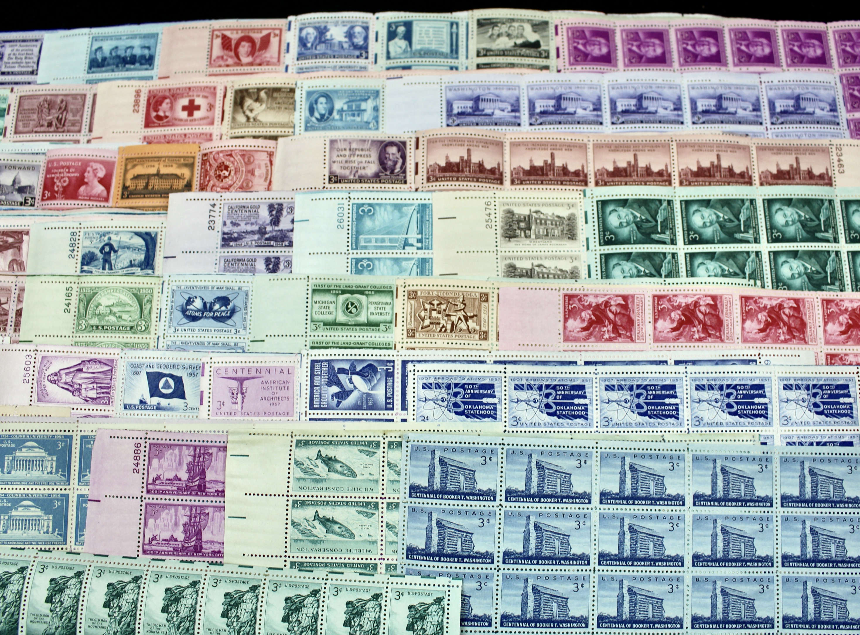 Seventy-Two Different 3-Cent Postage Stamp Sheets, 1940s to 1950s