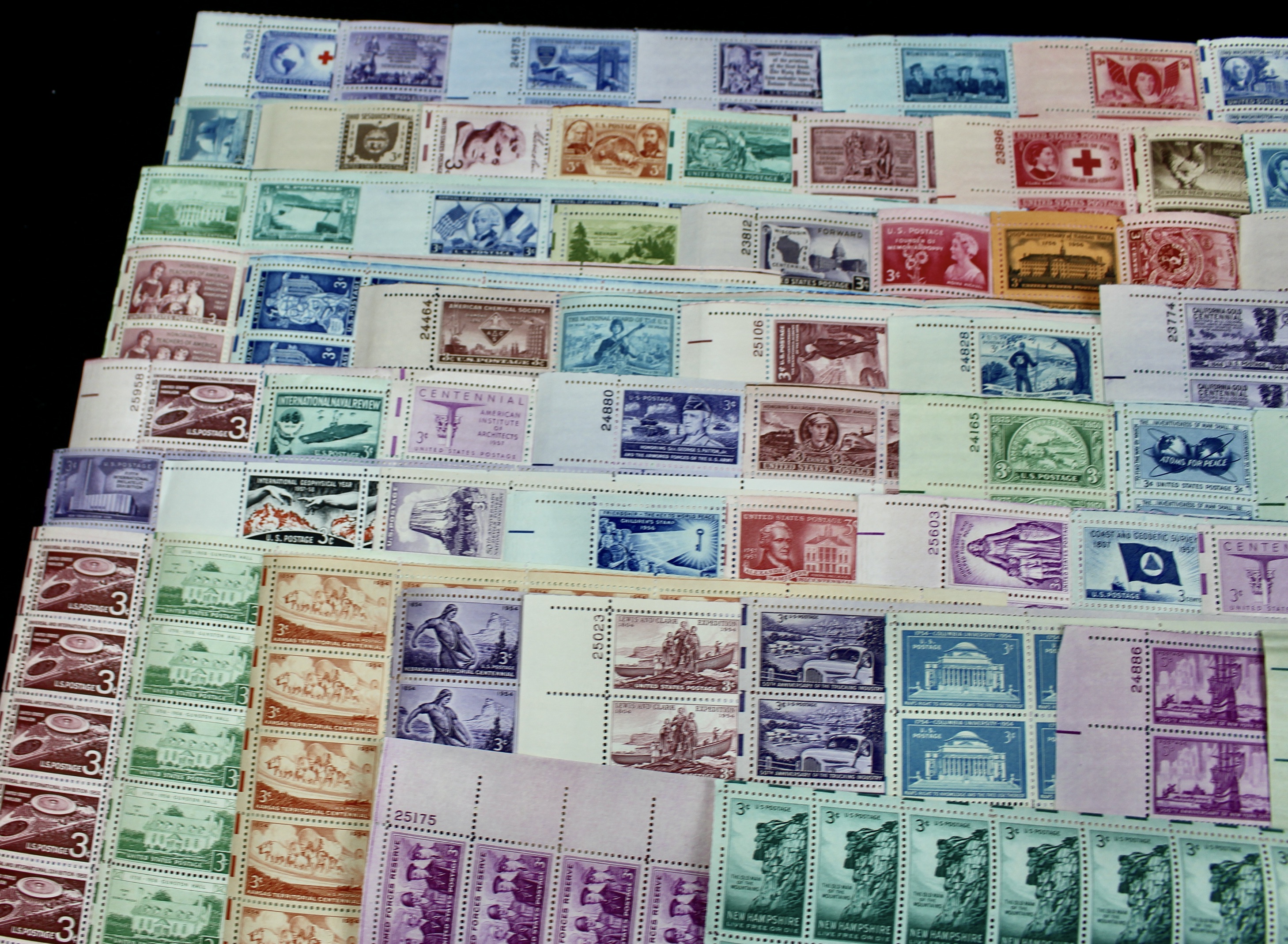 Seventy-Two Different 3-Cent Postage Stamp Sheets, 1940s to 1950s