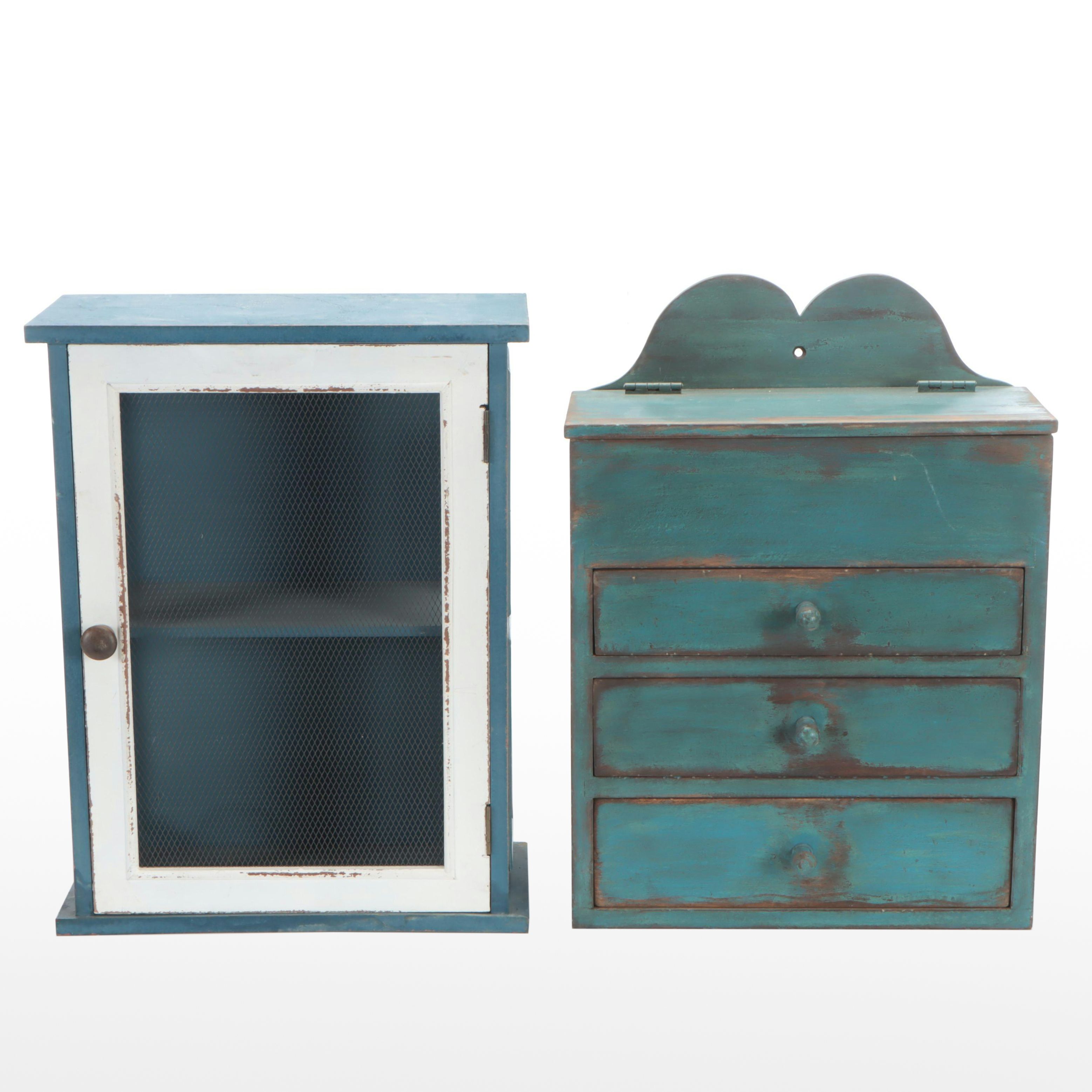 Primitive Style Hand-Painted Tabletop Cabinets, 20th Century