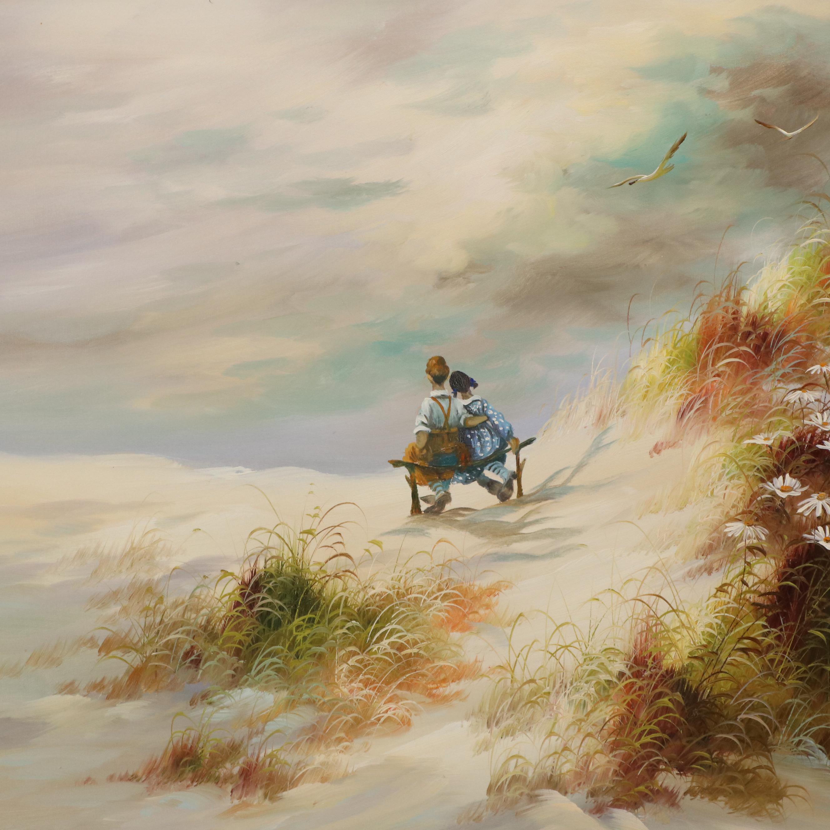 Jenkins Oil Painting of a Coastal Landscape with Figures