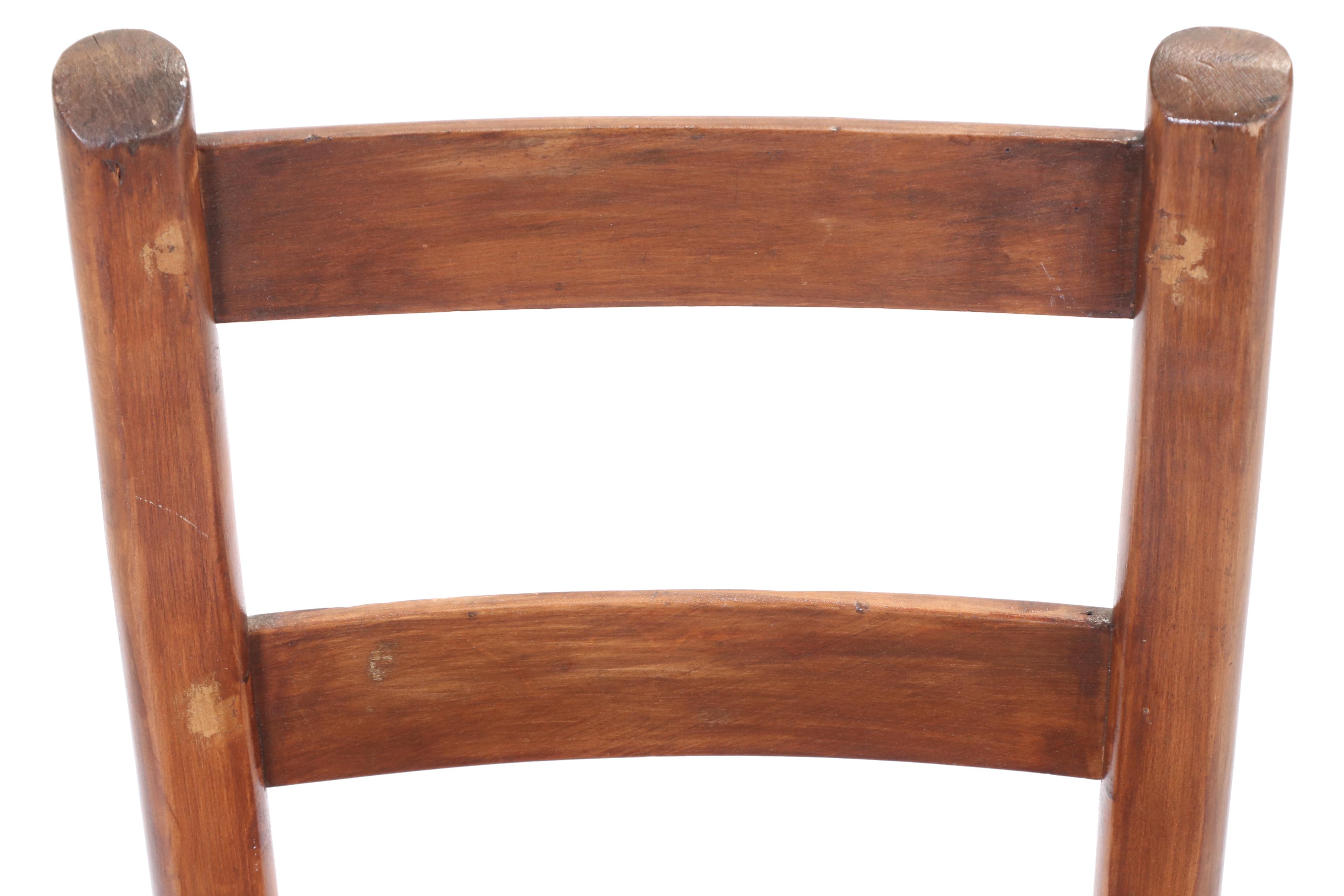 Primitive Ladder Back Chair and Stool with Woven Seats, 20th Century