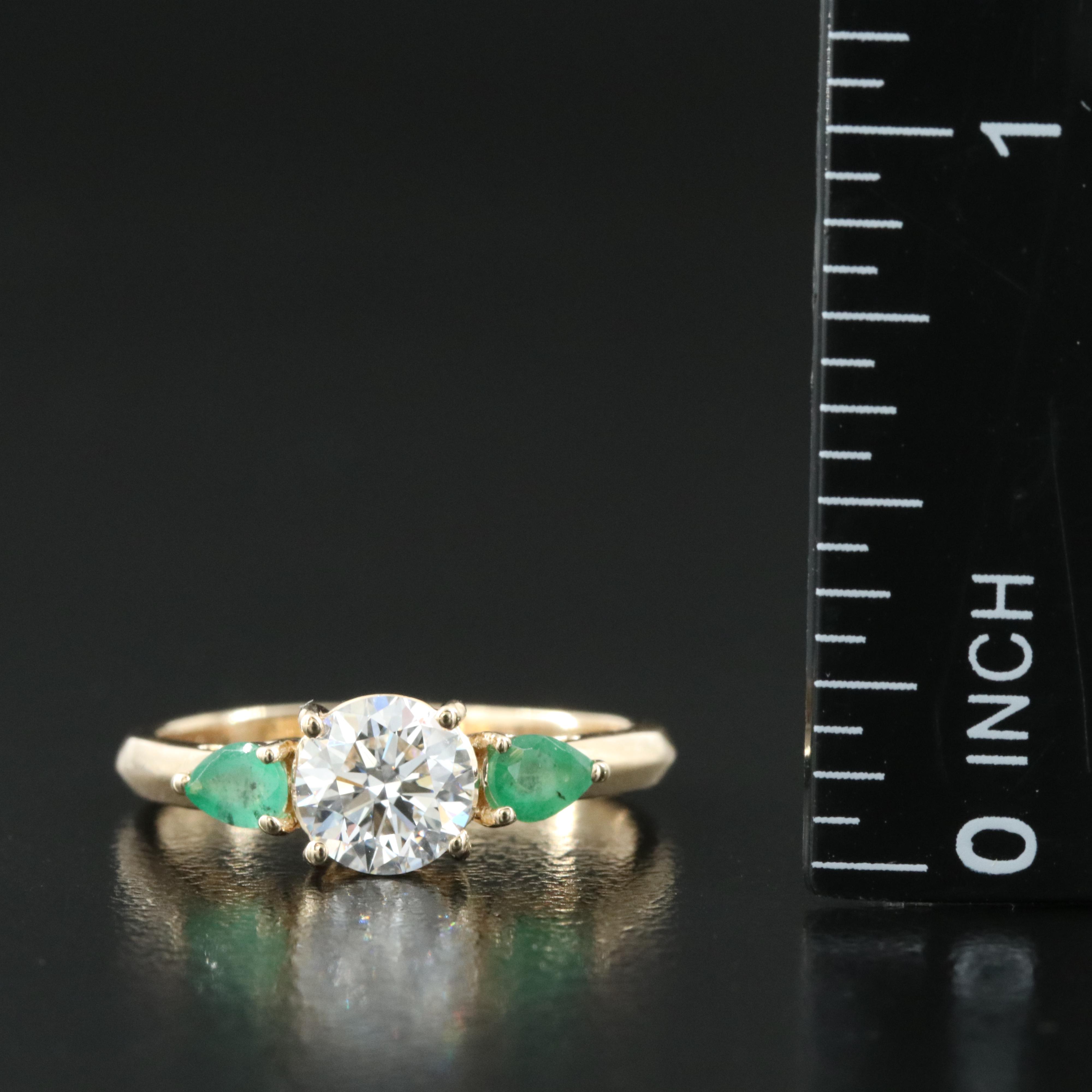 14K Lab Grown Diamond and Emerald Ring