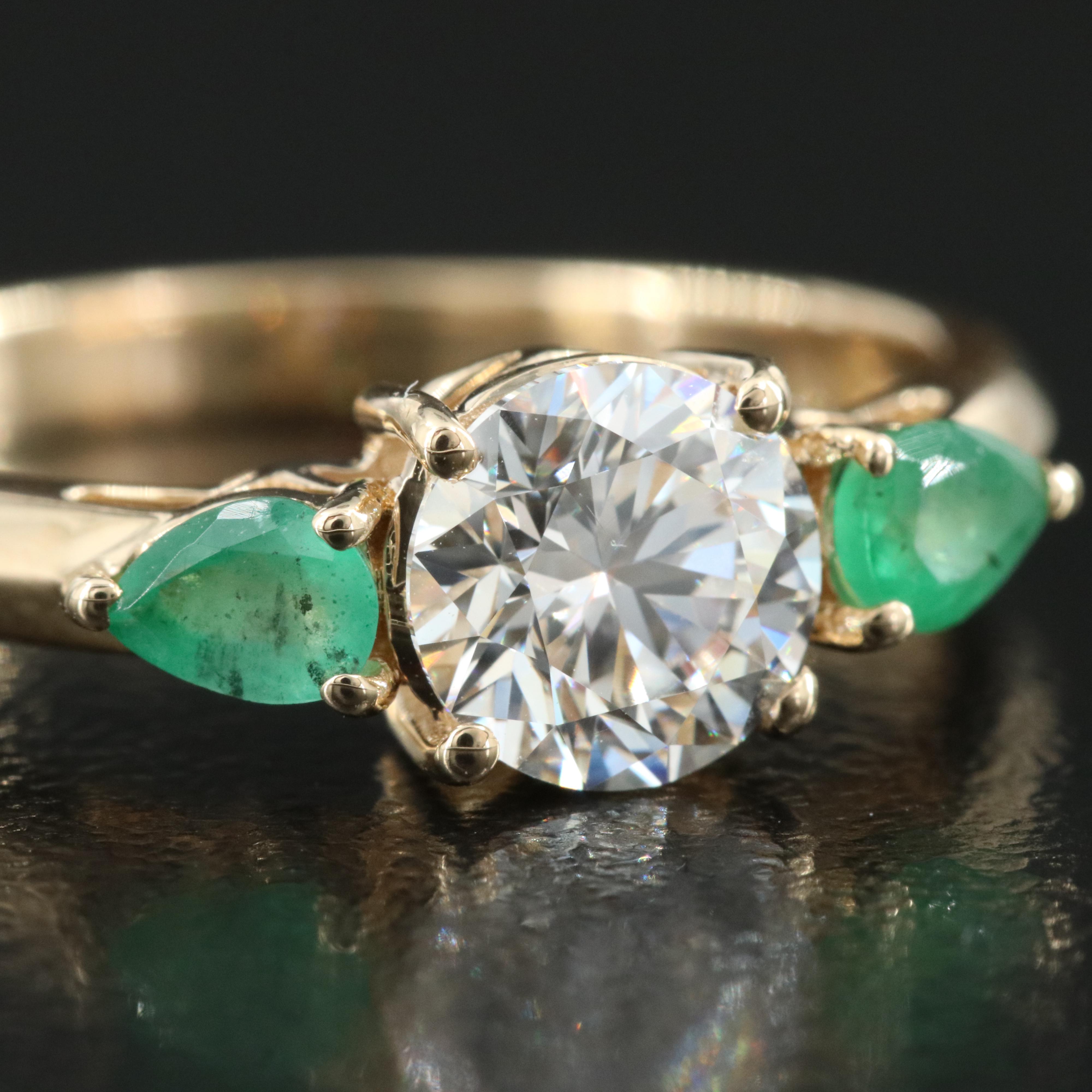 14K Lab Grown Diamond and Emerald Ring