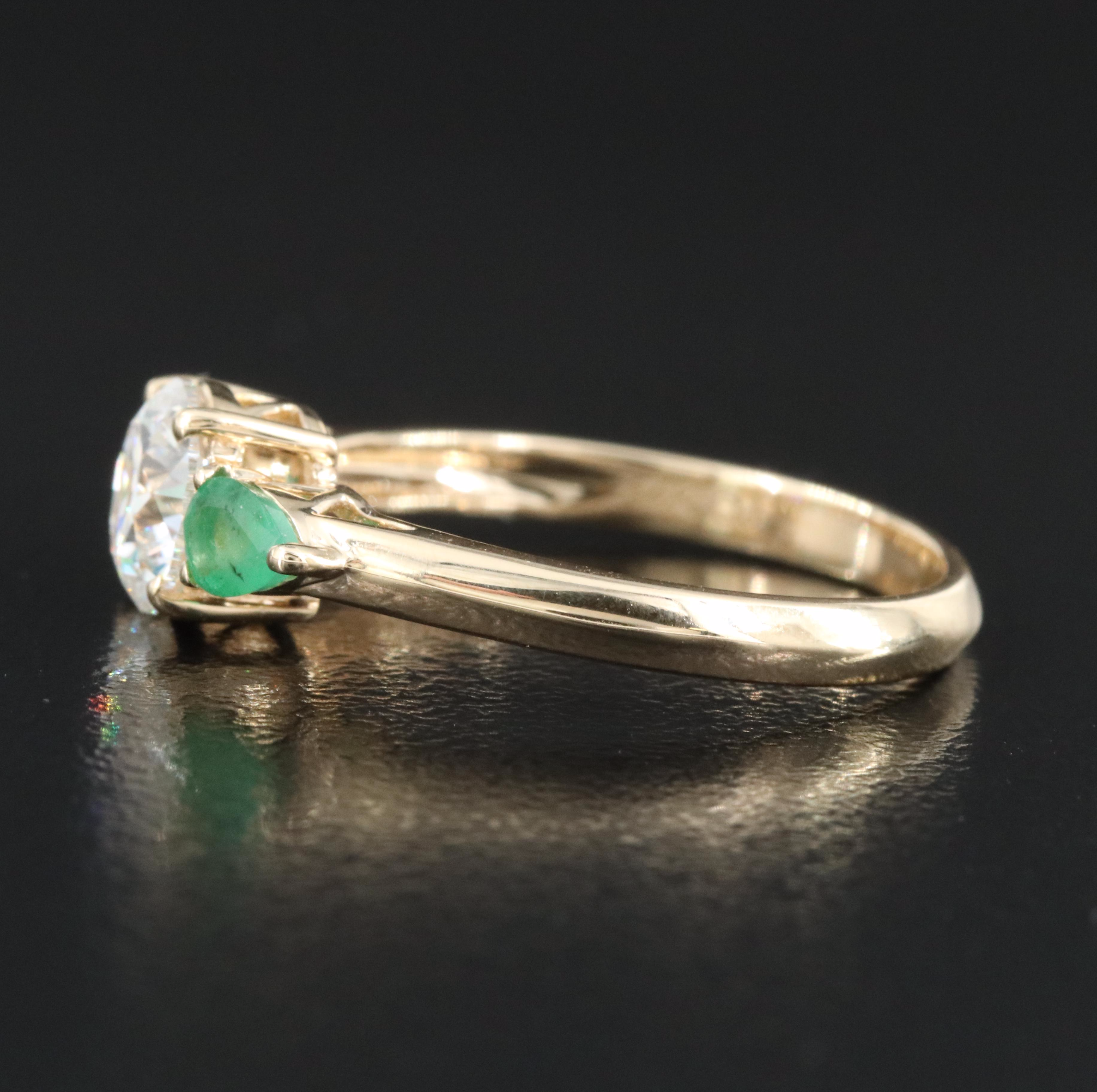14K Lab Grown Diamond and Emerald Ring