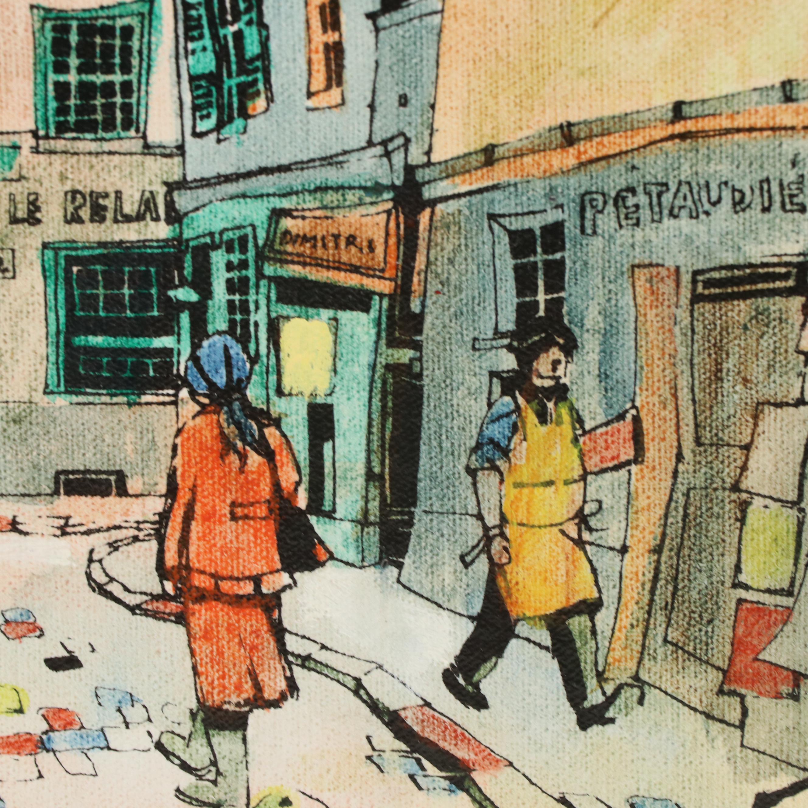 Nikol Mixed Media Painting of a European Street Scene