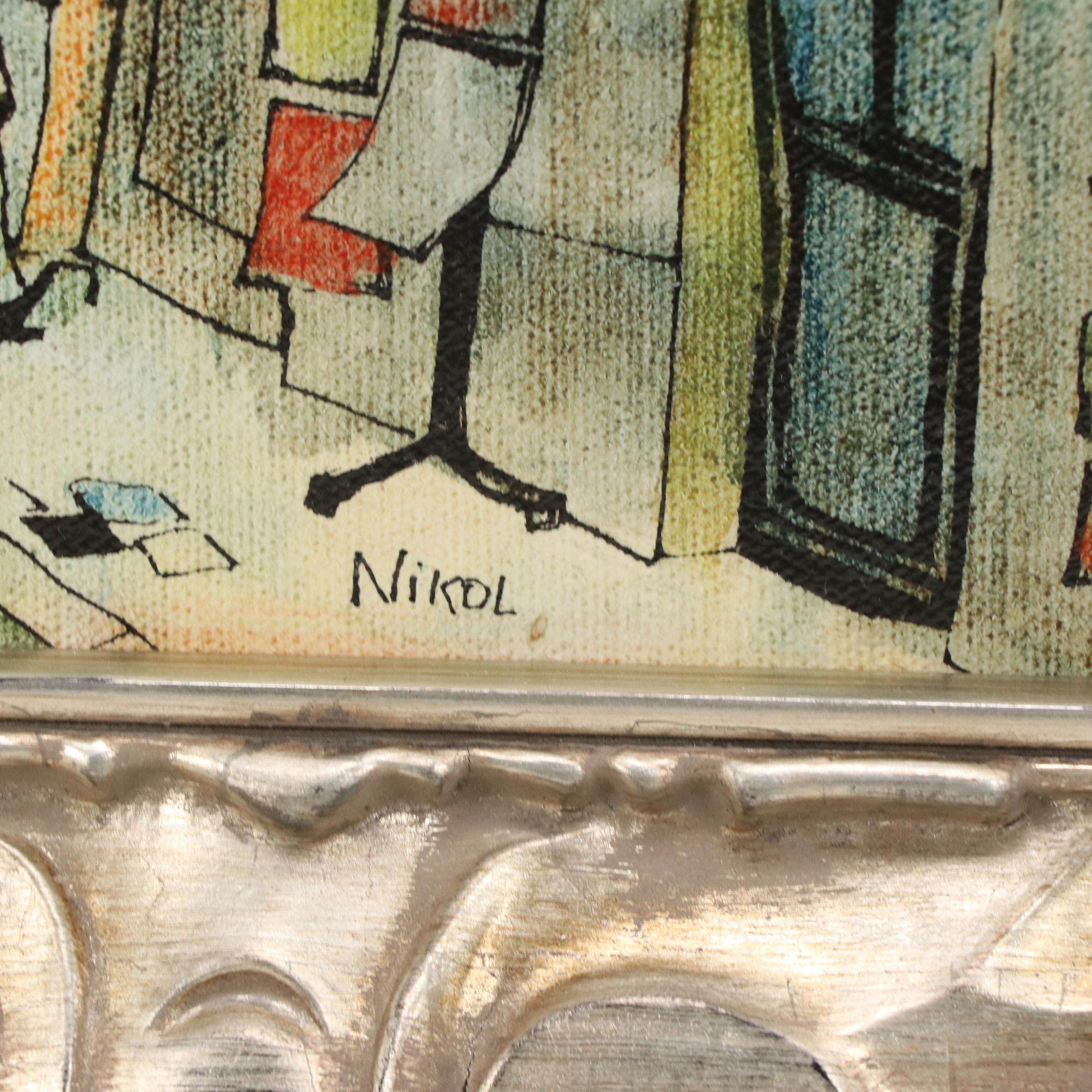 Nikol Mixed Media Painting of a European Street Scene