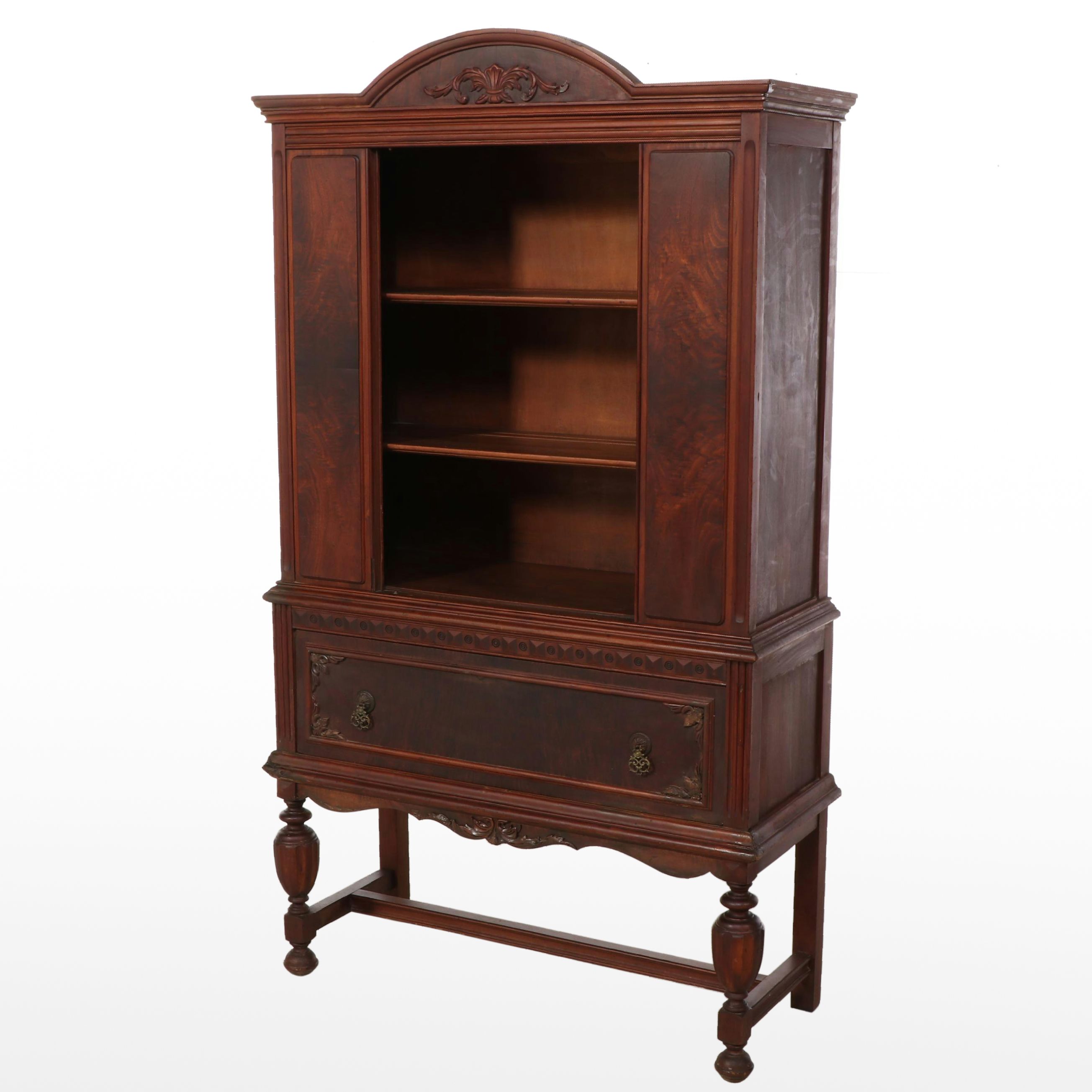Jacobean Revival Walnut China Cabinet, circa 1930
