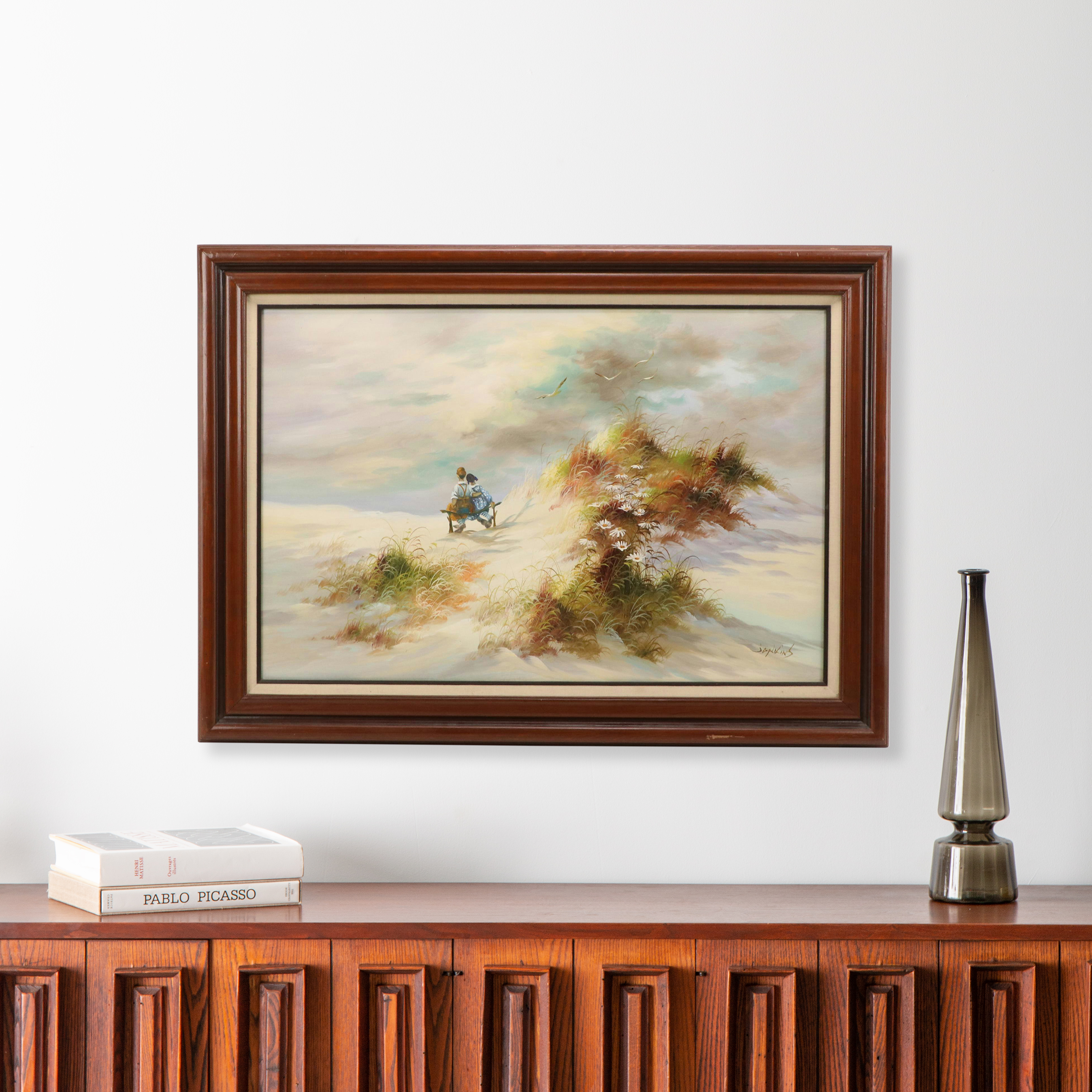 Jenkins Oil Painting of a Coastal Landscape with Figures