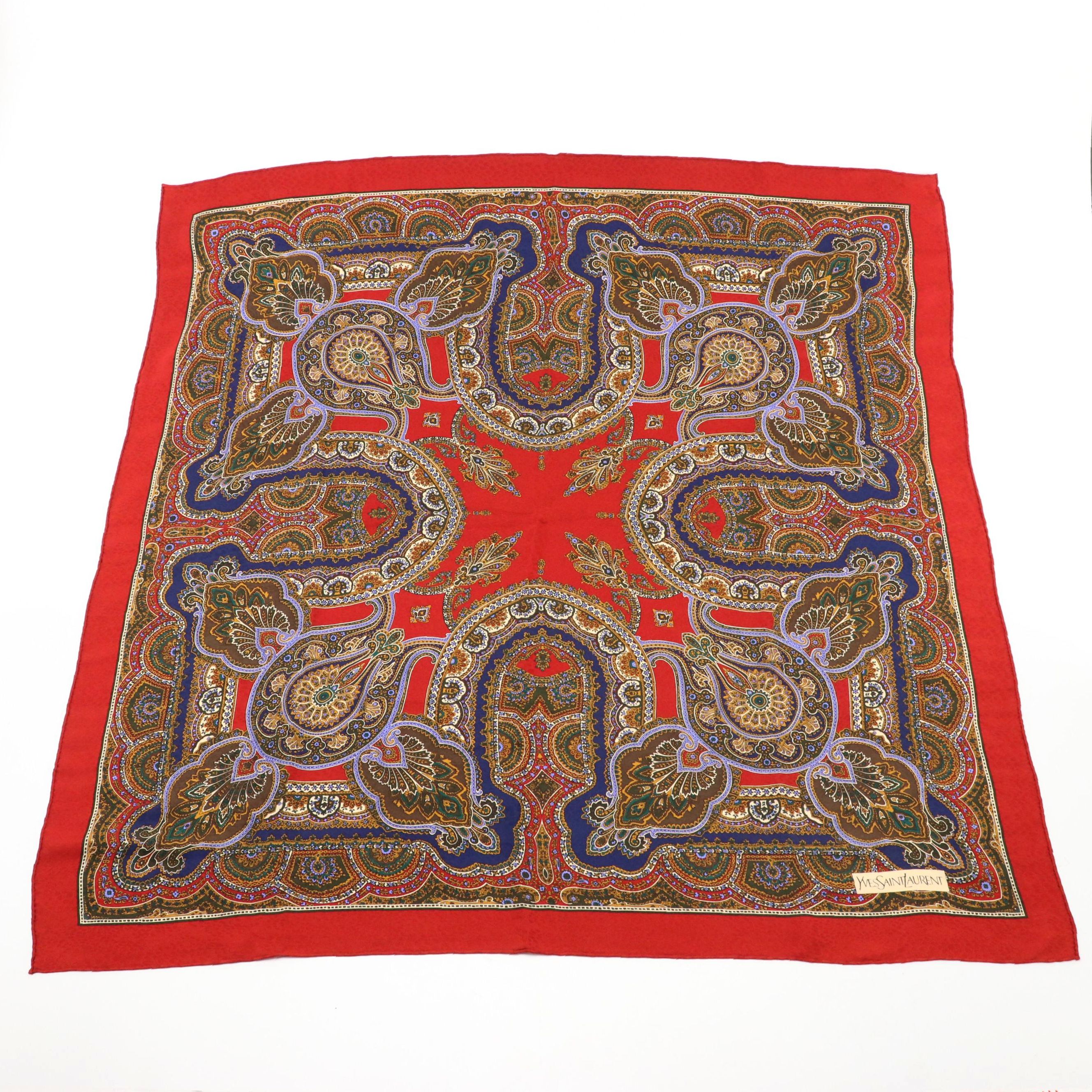 Yves Saint Laurent Patterned Red Silk Scarf