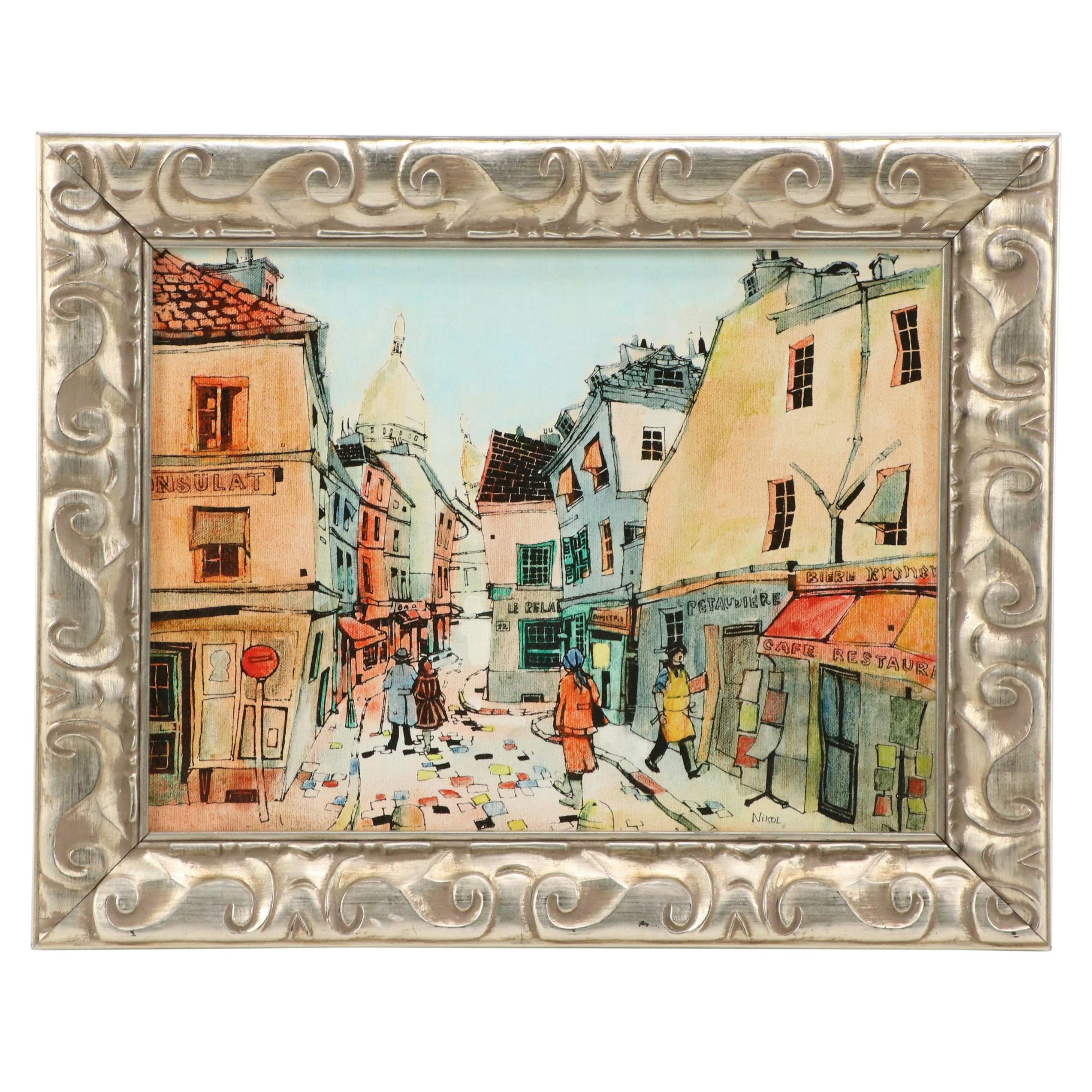 Nikol Mixed Media Painting of a European Street Scene