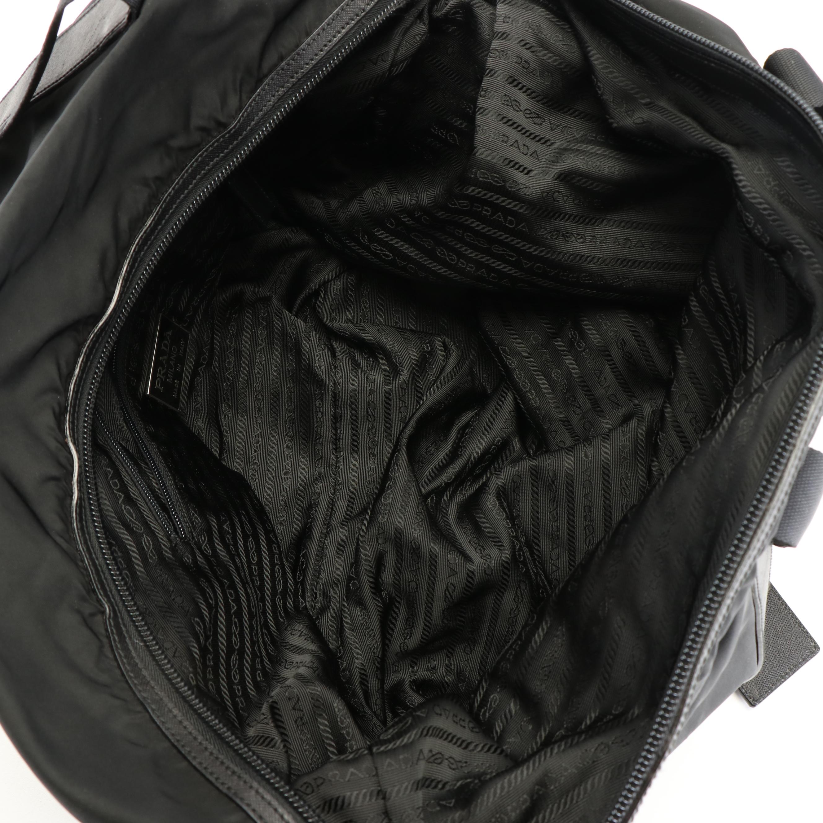 Prada Tessuto Black Nylon and Saffiano Leather Weekend Duffle Bag