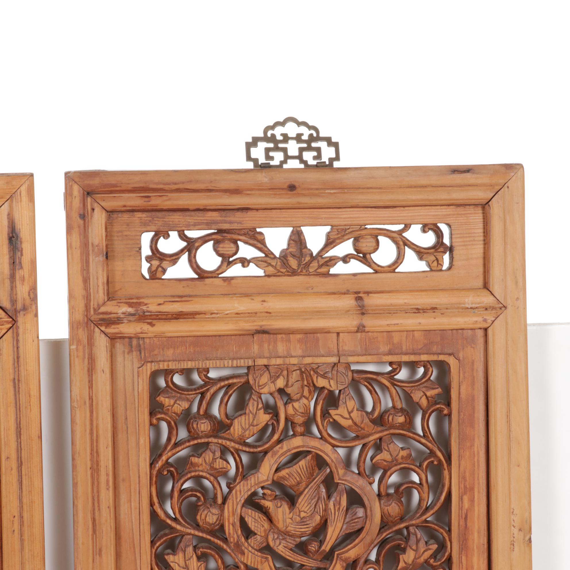 Two Thai Carved Teak Screen Panels