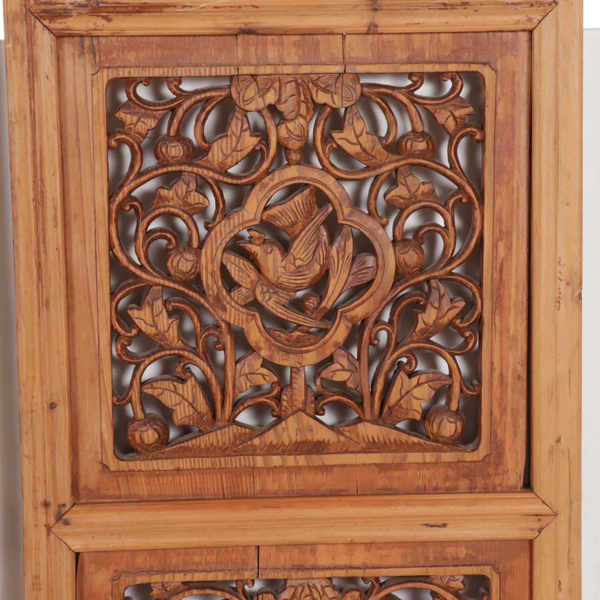Two Thai Carved Teak Screen Panels