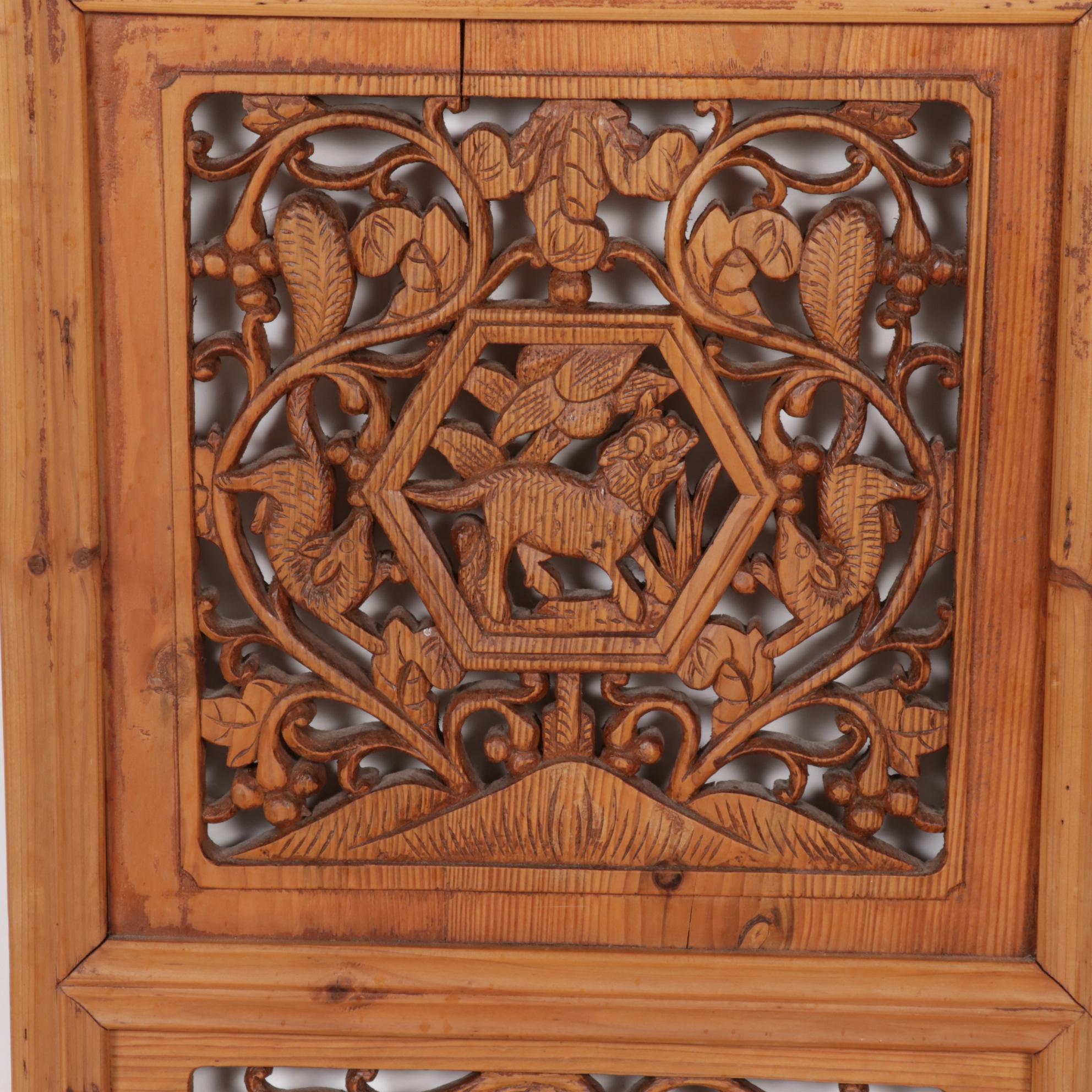 Two Thai Carved Teak Screen Panels