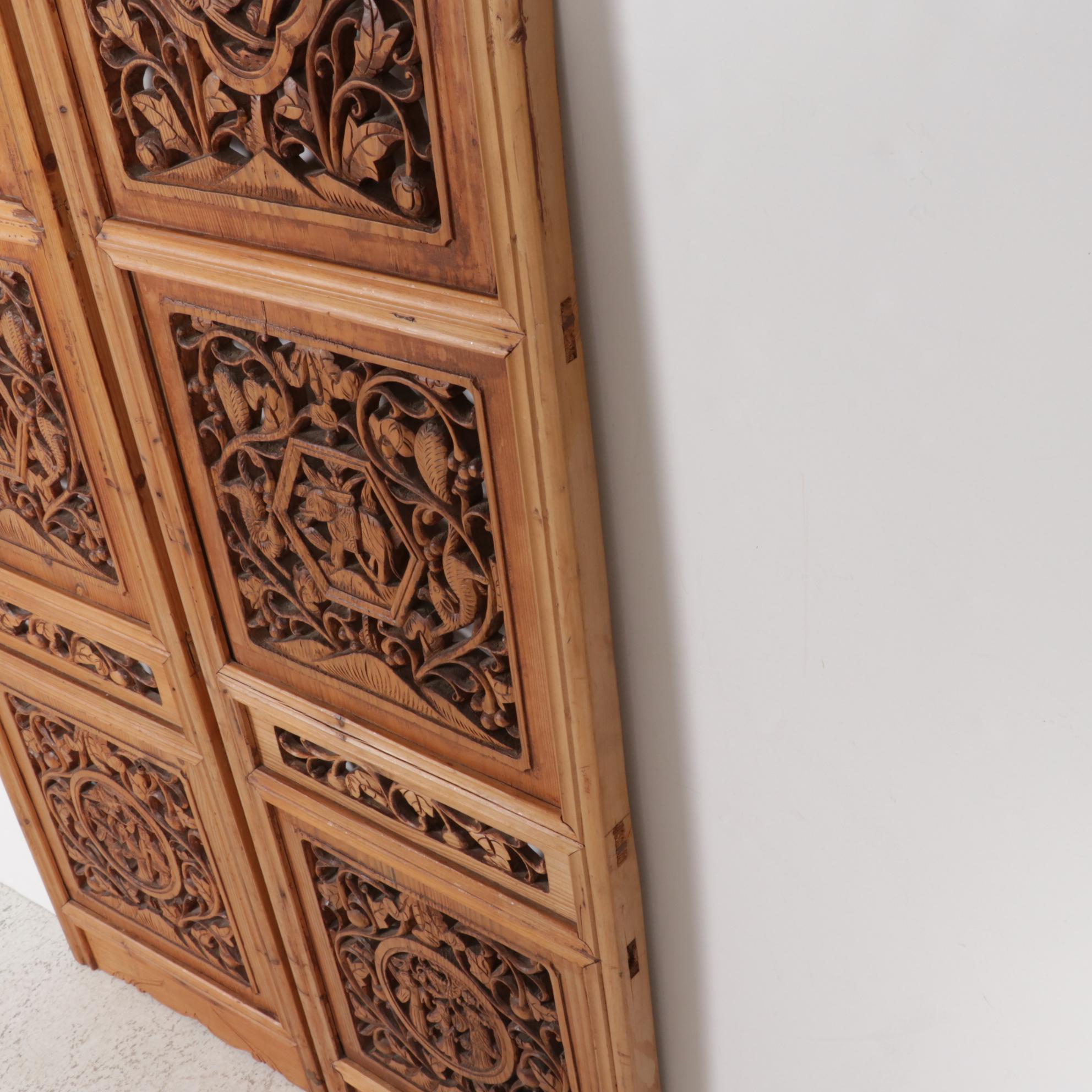 Two Thai Carved Teak Screen Panels