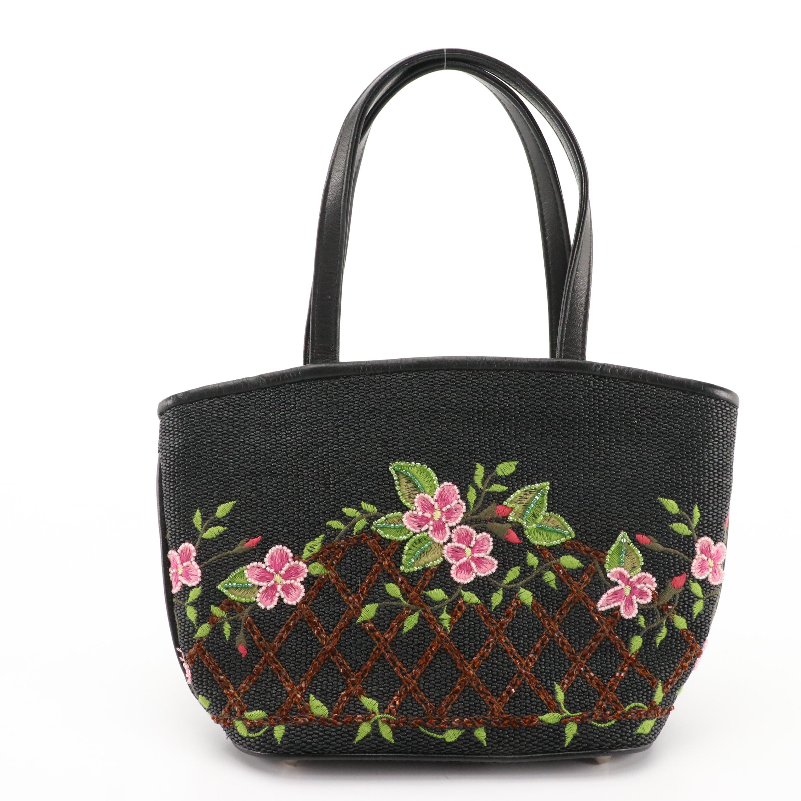 Isabella Fiore Beaded Woven Raffia Handbag and Lambertson-Truex Pink Leather Bag