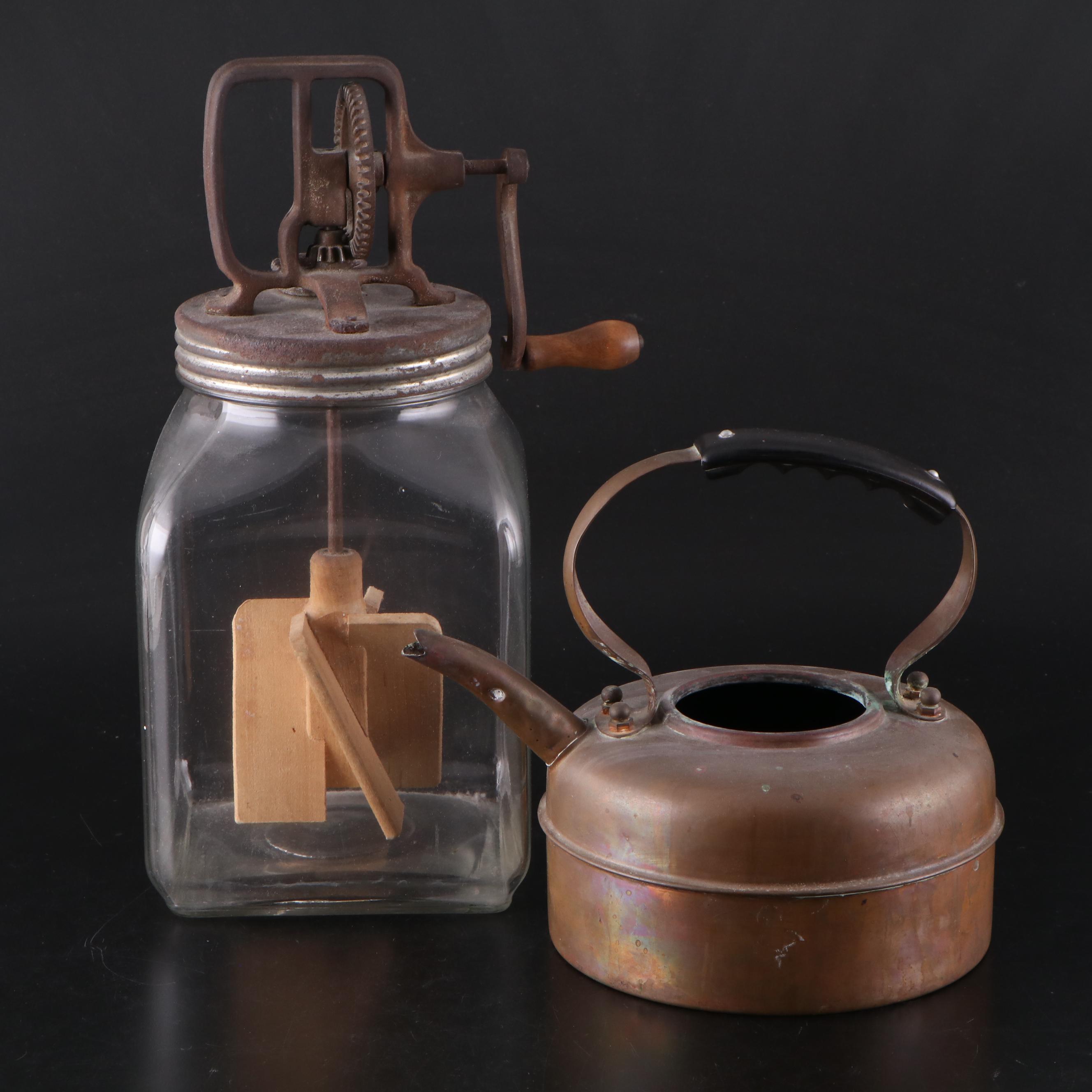 Newey & Bloomer "Simplex Copper Tea Kettle with 6 Qt. Butter Churn