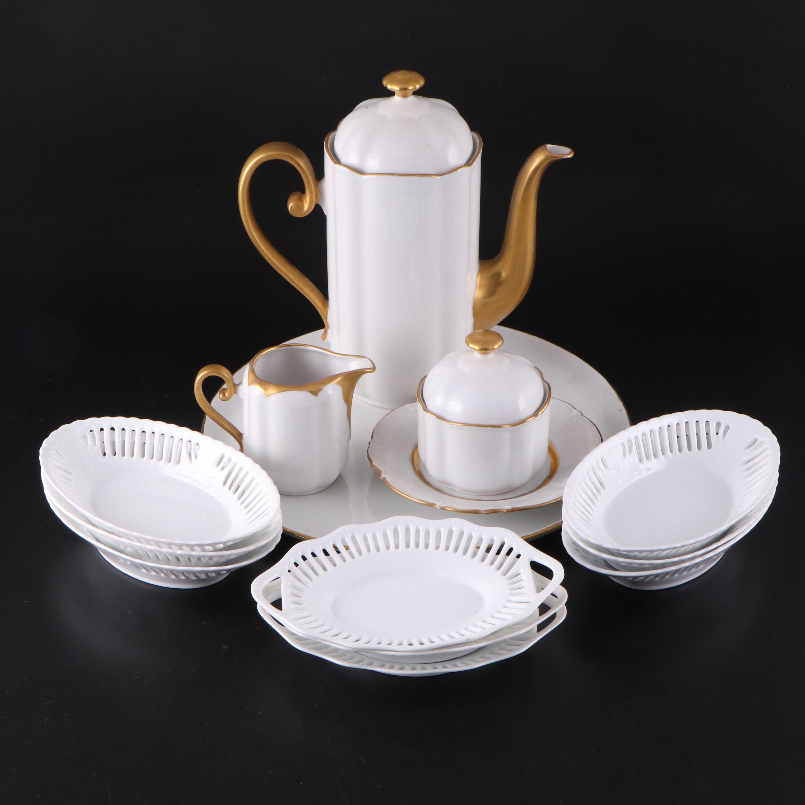 Seltmann "Gloria" Gilt Porcelain Coffee Service with Other Porcelain Table Décor