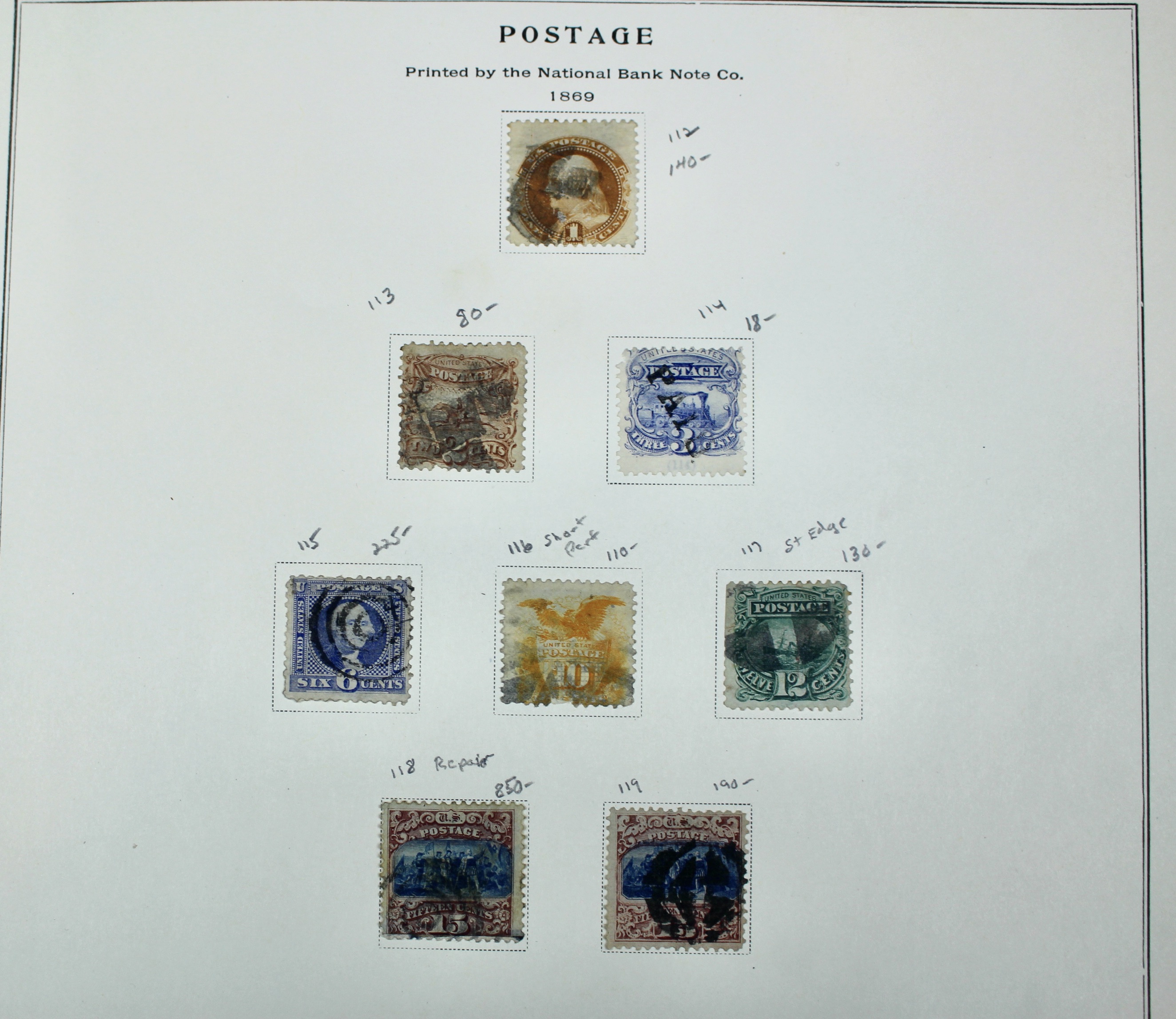 Eight Different Used 1869 Pictorial Postage Stamps