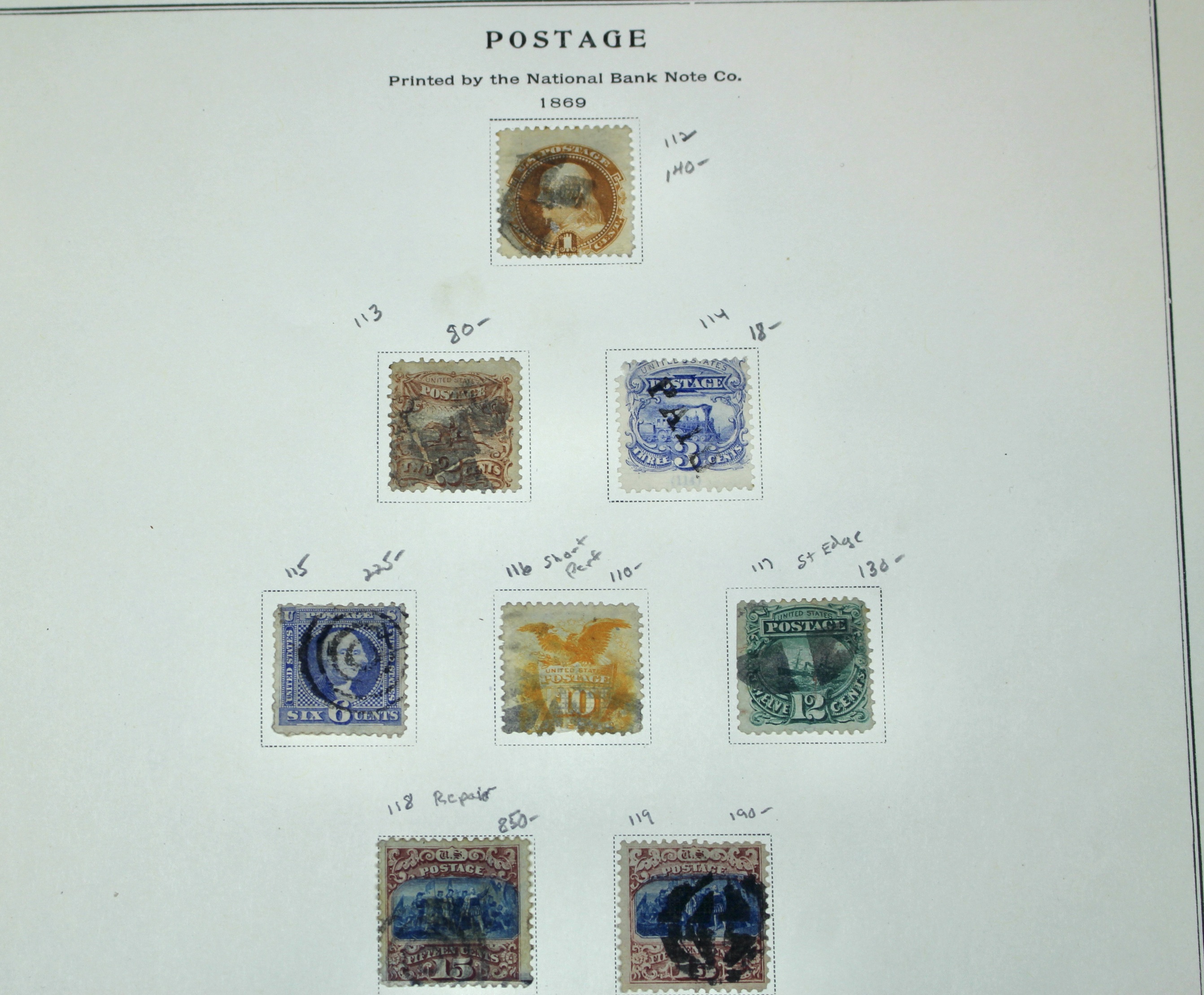 Eight Different Used 1869 Pictorial Postage Stamps