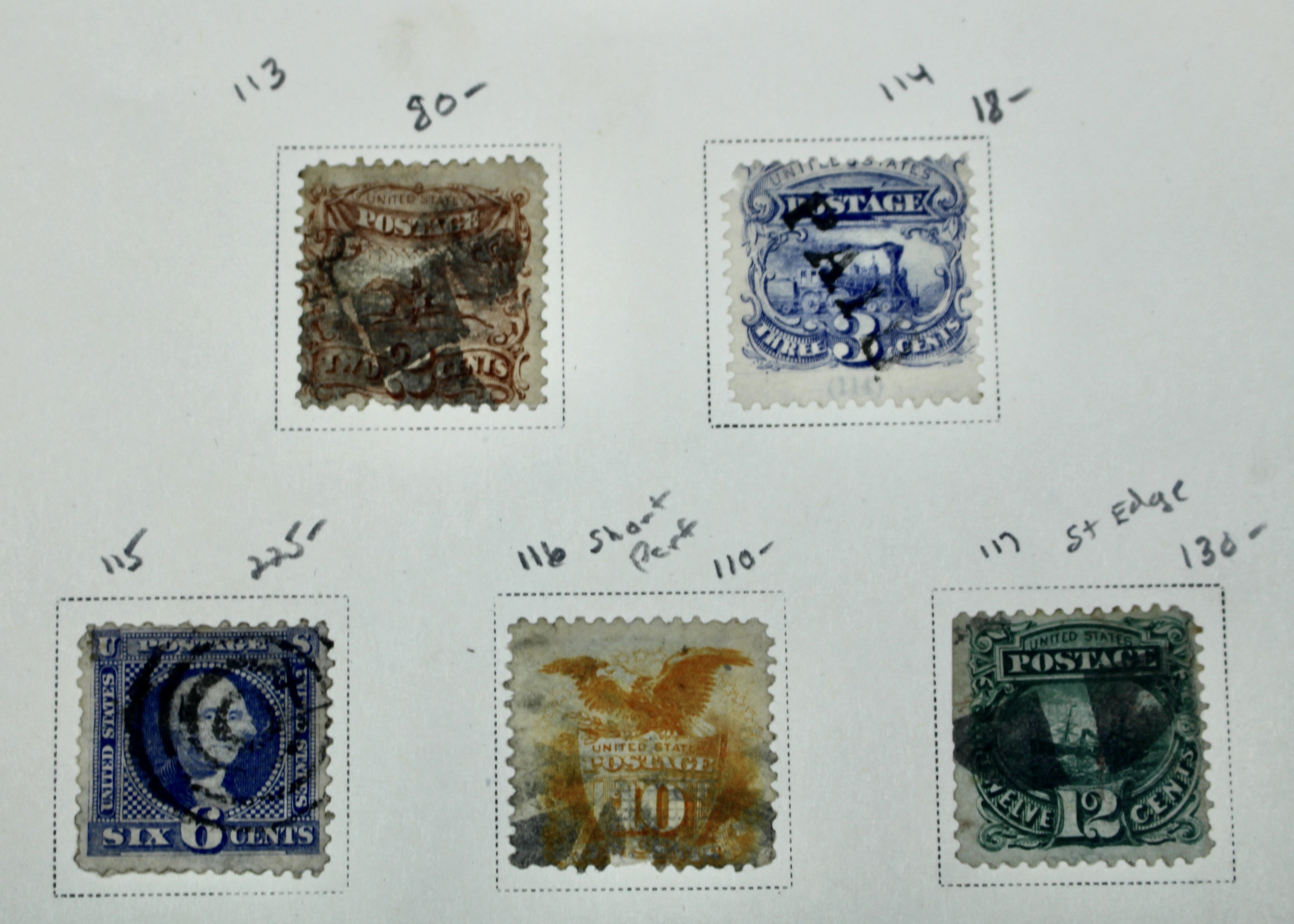 Eight Different Used 1869 Pictorial Postage Stamps