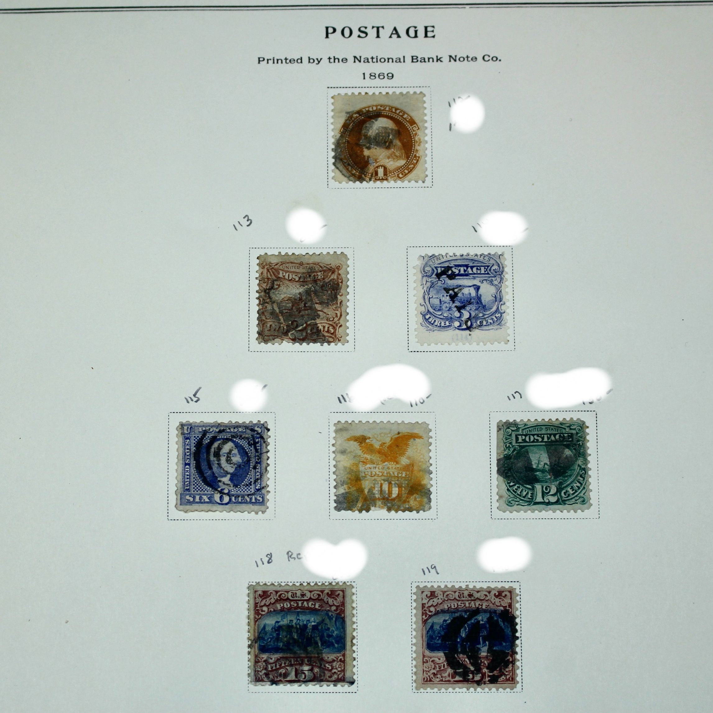 Eight Different Used 1869 Pictorial Postage Stamps