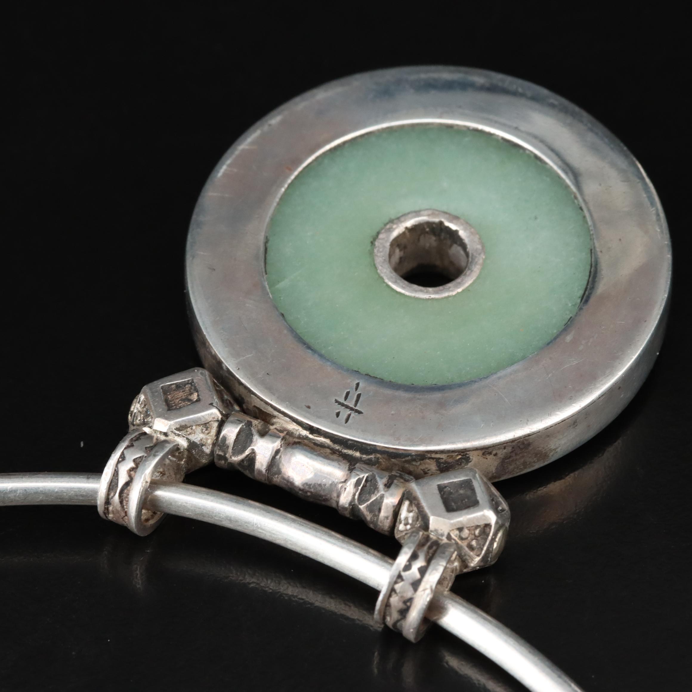 African Tuareg Fine Silver Torque Necklace with 900 Silver Quartzite Pendant