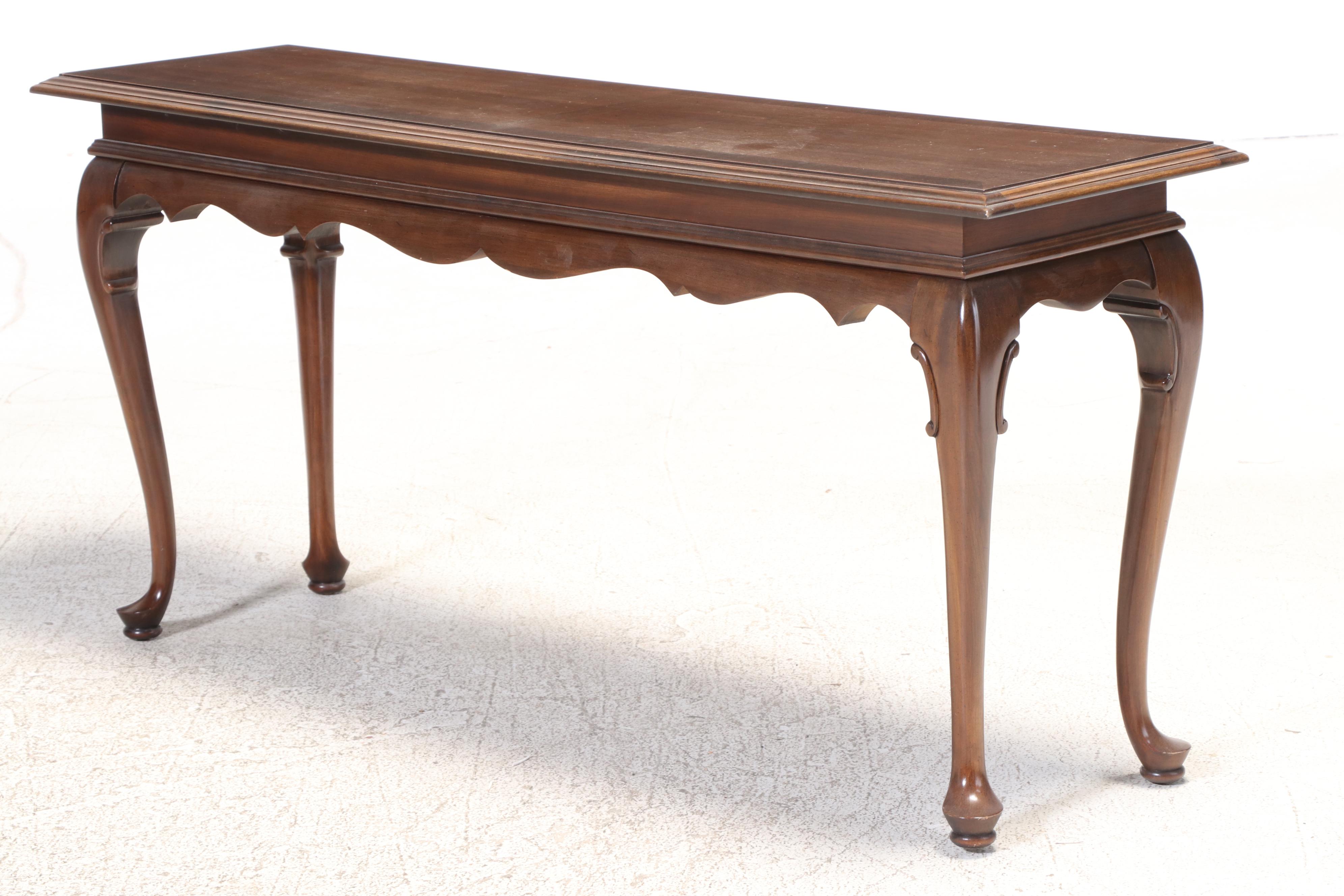 Queen Anne Style Console Table with Upholstered Bench, Incl. Ethan Allen