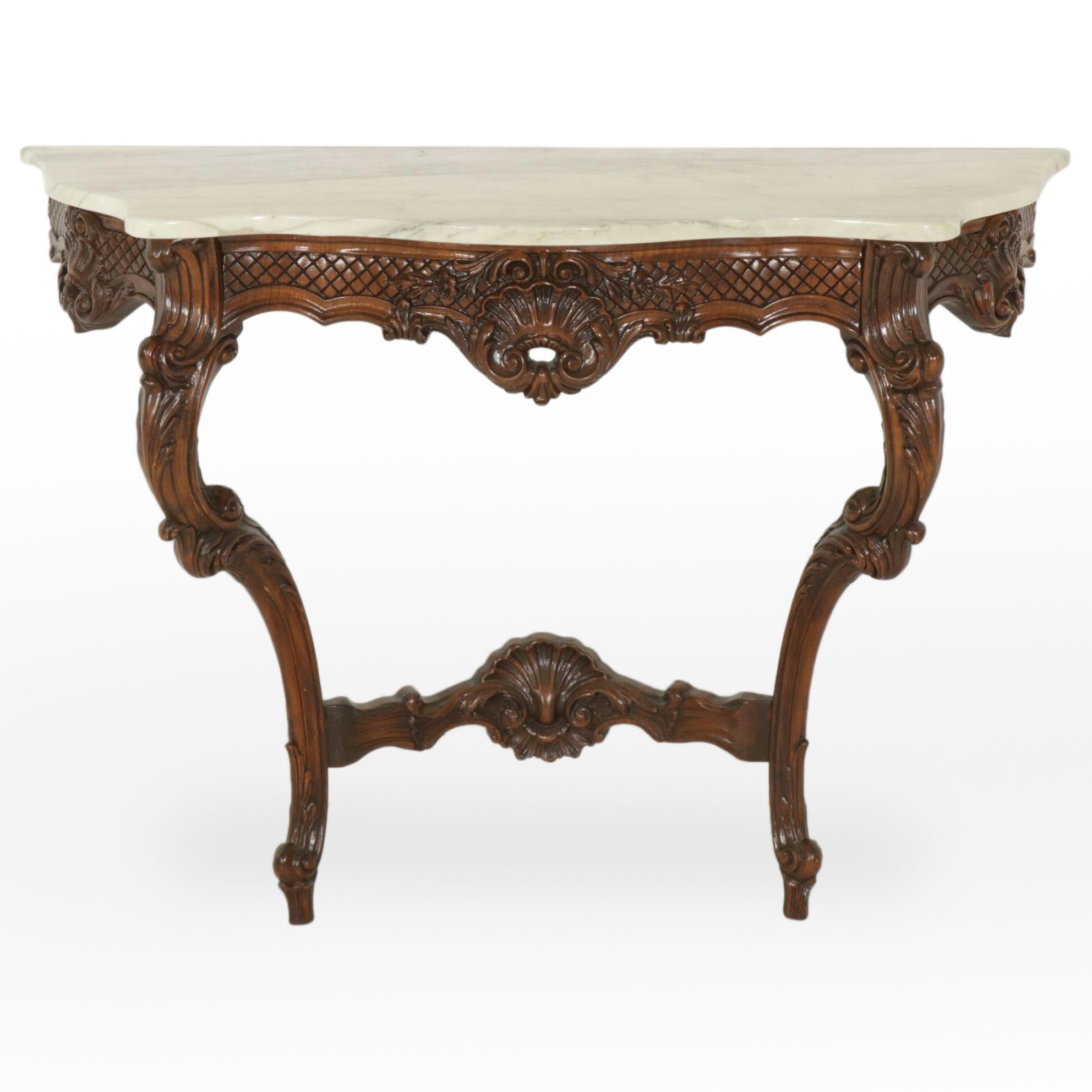 Louis XV Style Shell-Carved  and Marble Top Wall-Mount Console Table