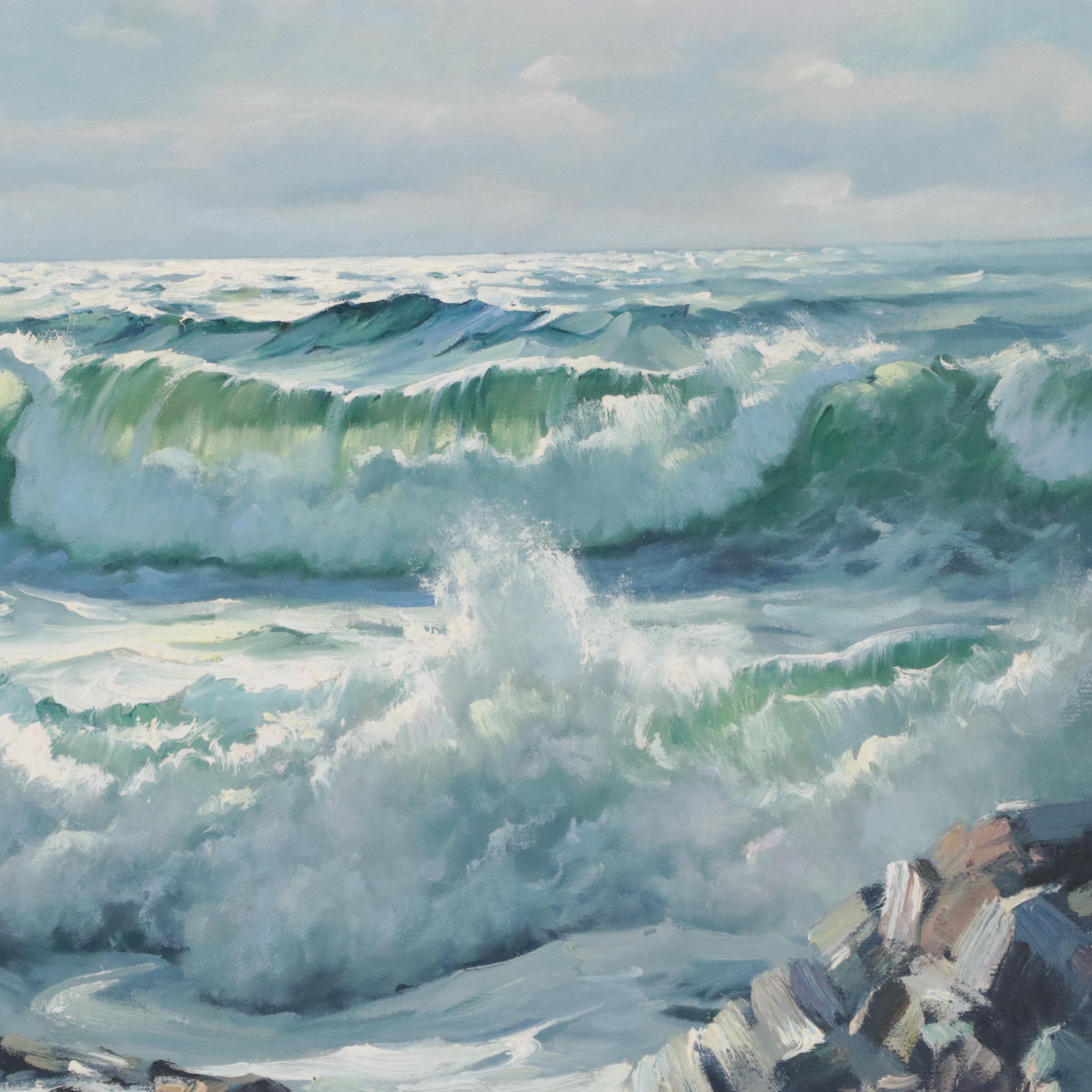 Seascape Oil Painting After Charles Vickery "Sunlight and Surf"