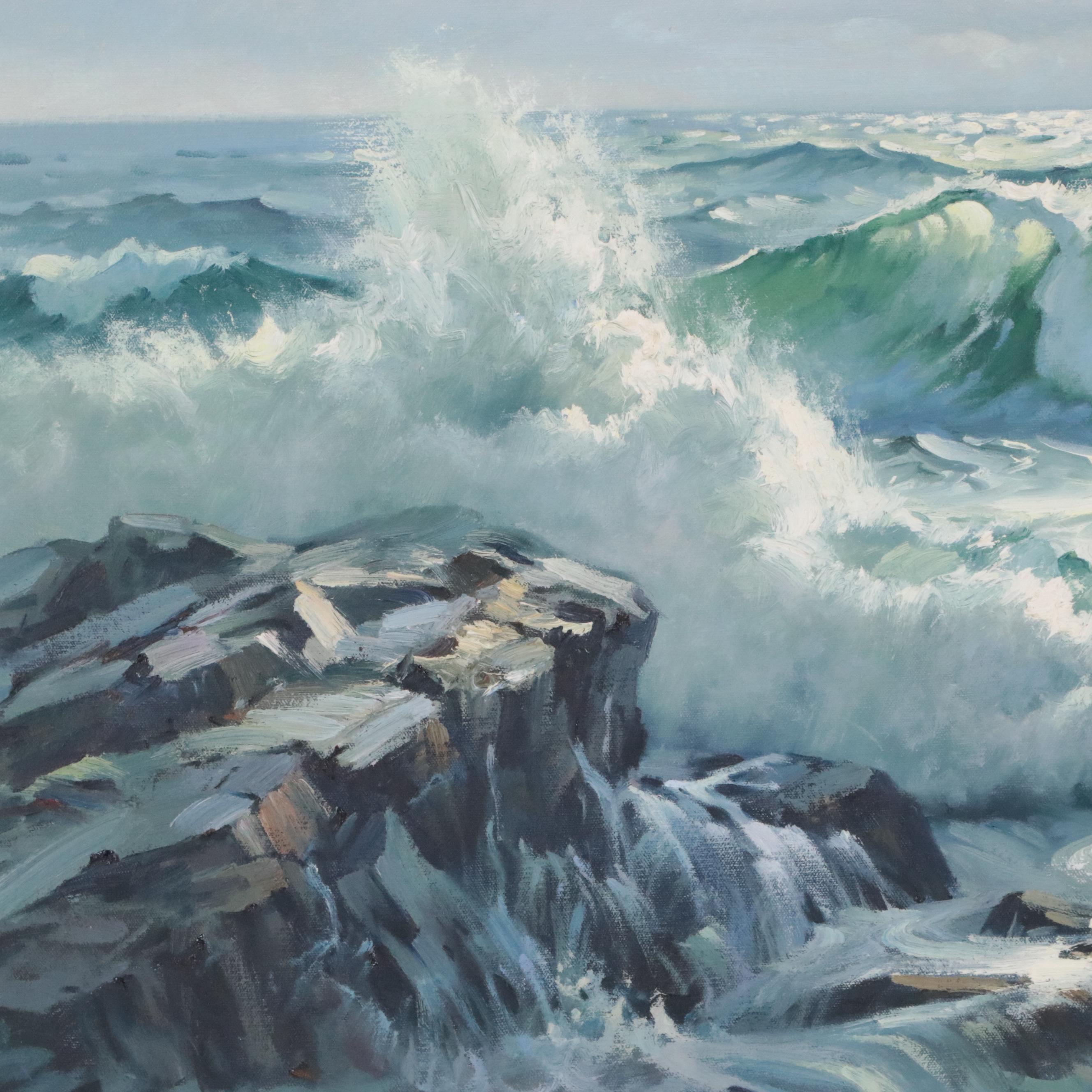 Seascape Oil Painting After Charles Vickery "Sunlight and Surf"