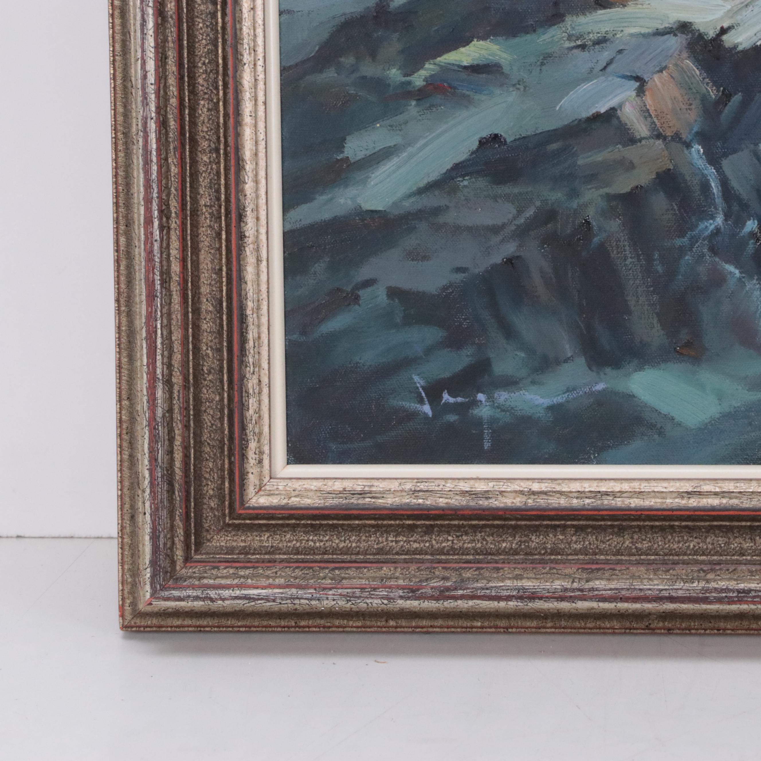 Seascape Oil Painting After Charles Vickery "Sunlight and Surf"