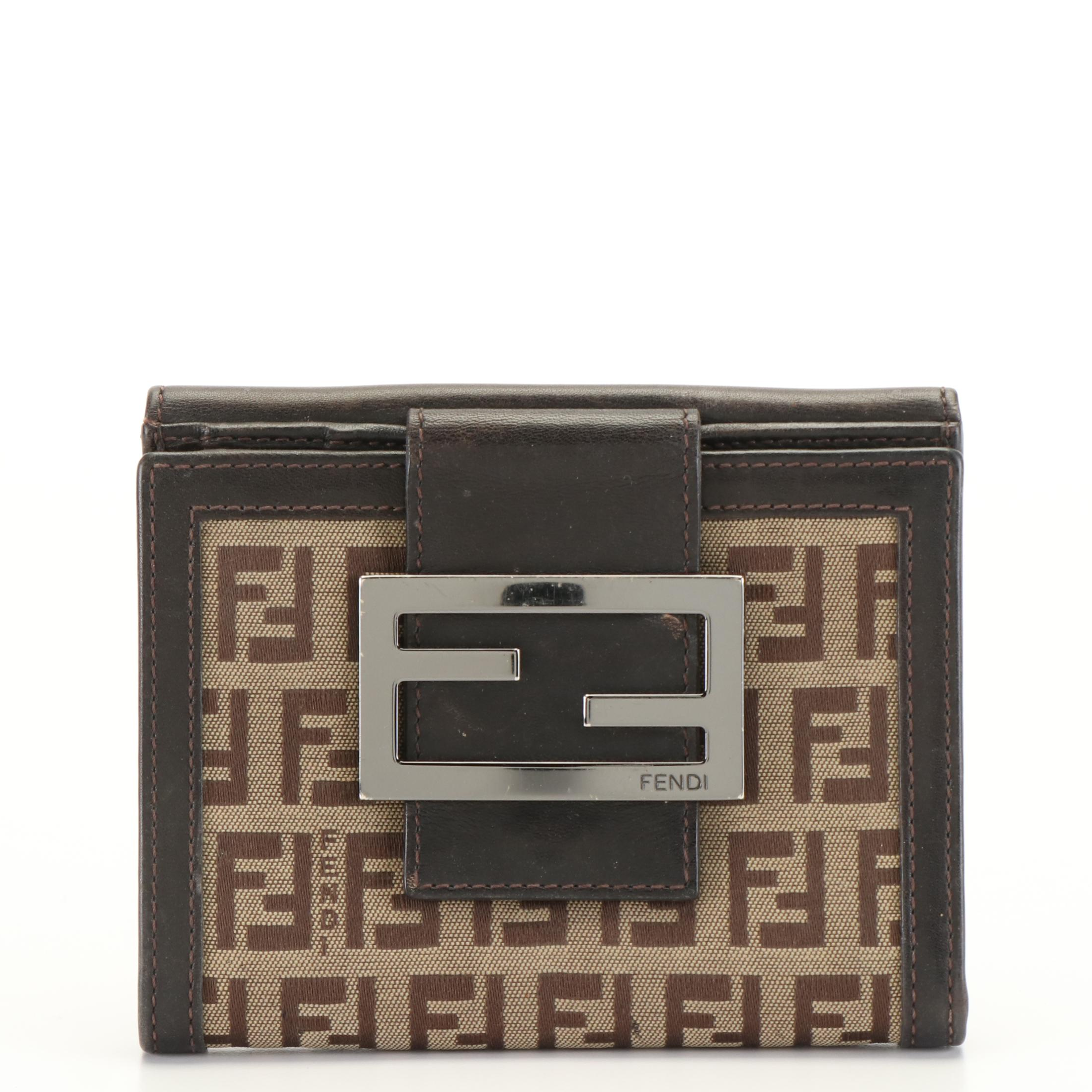 Fendi  Zucchino Canvas and Leather Compact Wallet